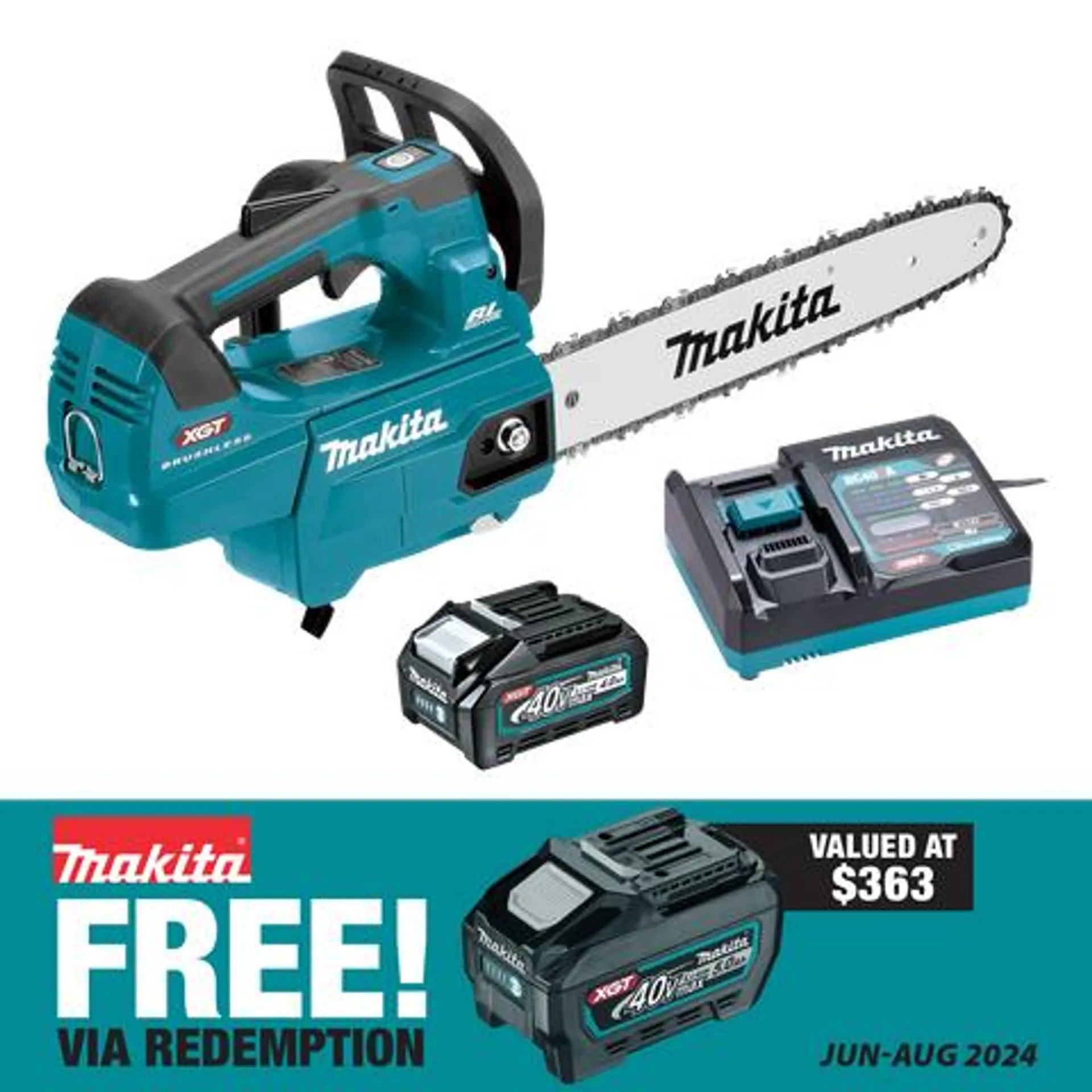 Makita XGT Cordless Chainsaw Brushless Top Handle 350mm/14in 40V 4Ah