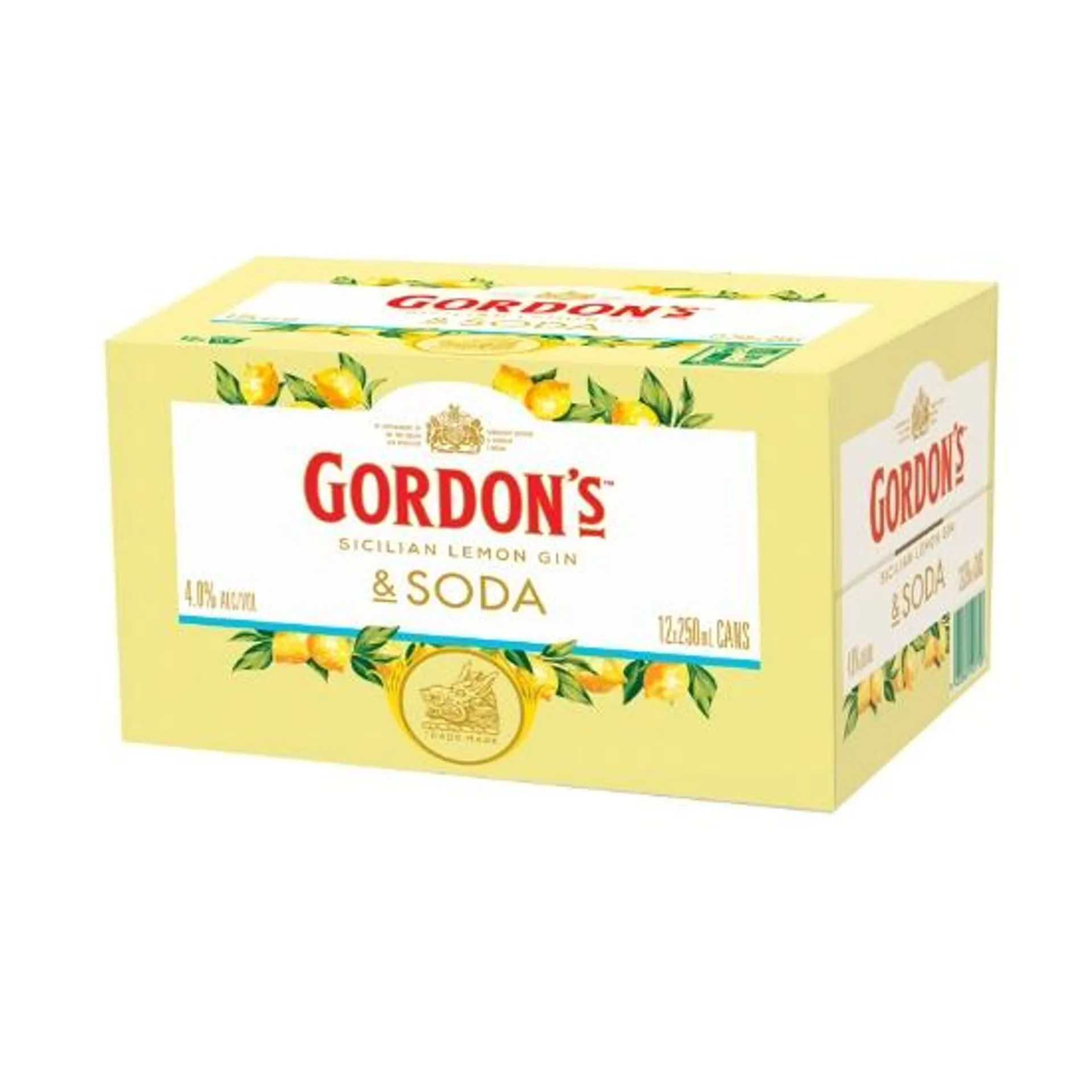 Gordon's Sicilian Lemon Gin & Soda 4% Cans 12x250ml