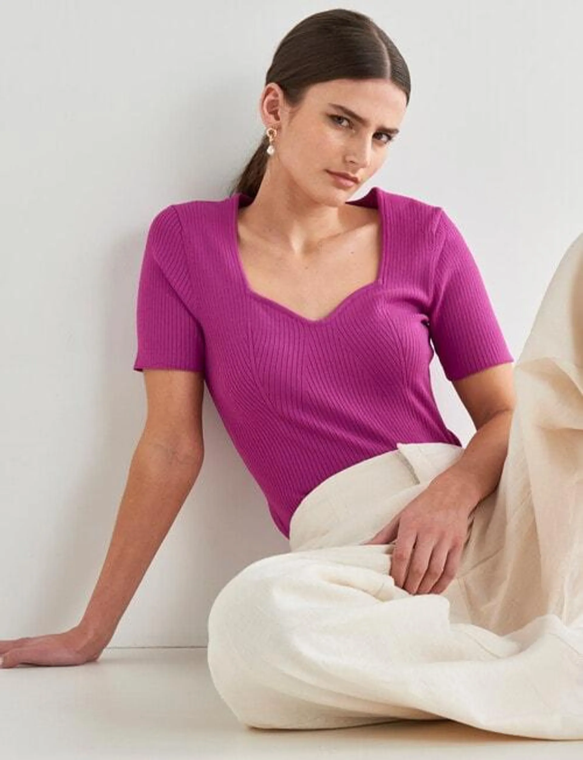 State of play Elly Knitwear Short Sleeve Top, Violet