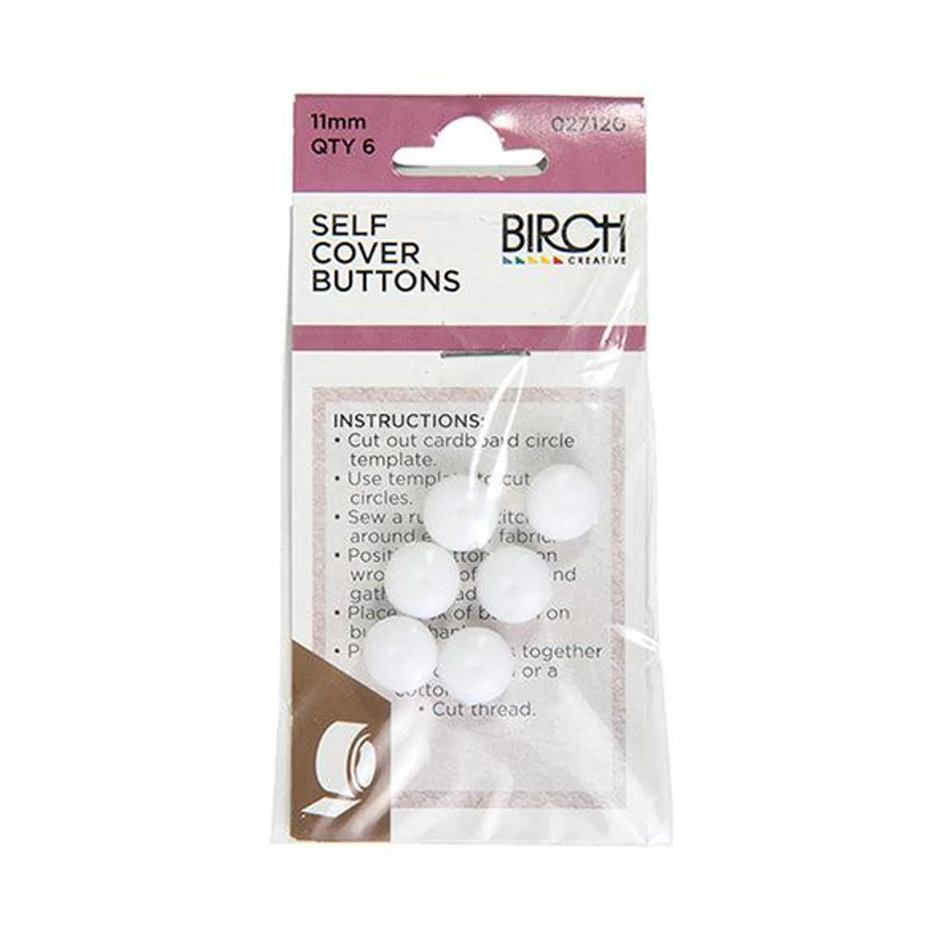 Birch Self Cover Buttons 6 Pack- 11mm