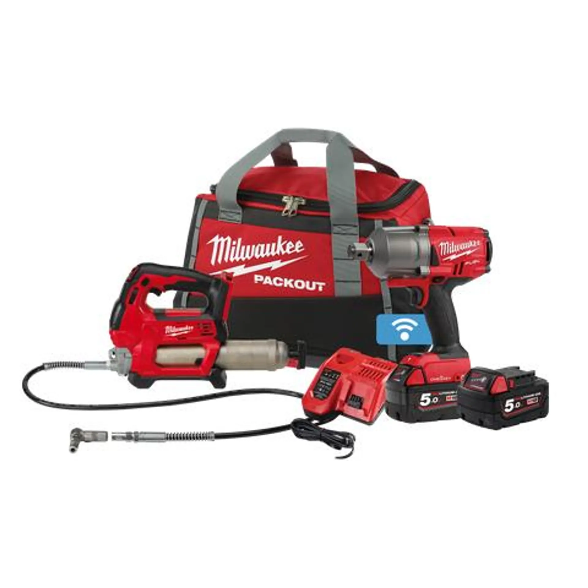 Milwaukee M18 FUEL Cordless Grease Gun & Impact Wrench 3/4in 18V 5Ah