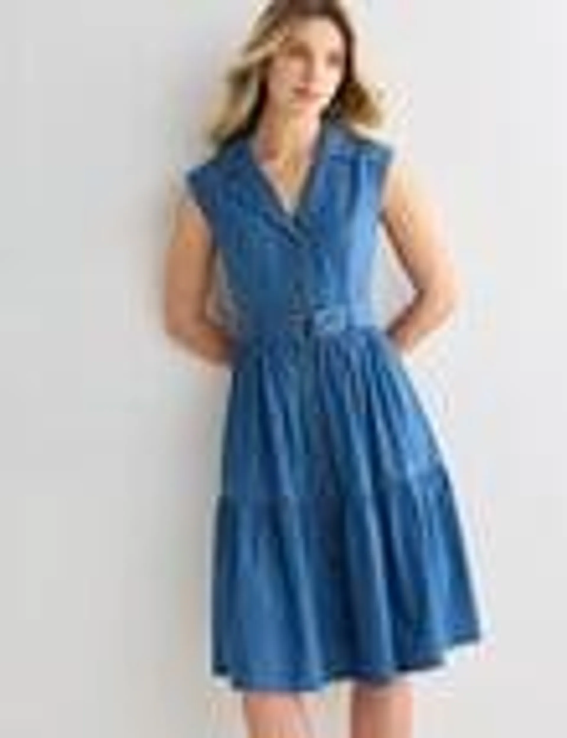 Whistle Denim Sleeveless Shirt Dress, Indigo