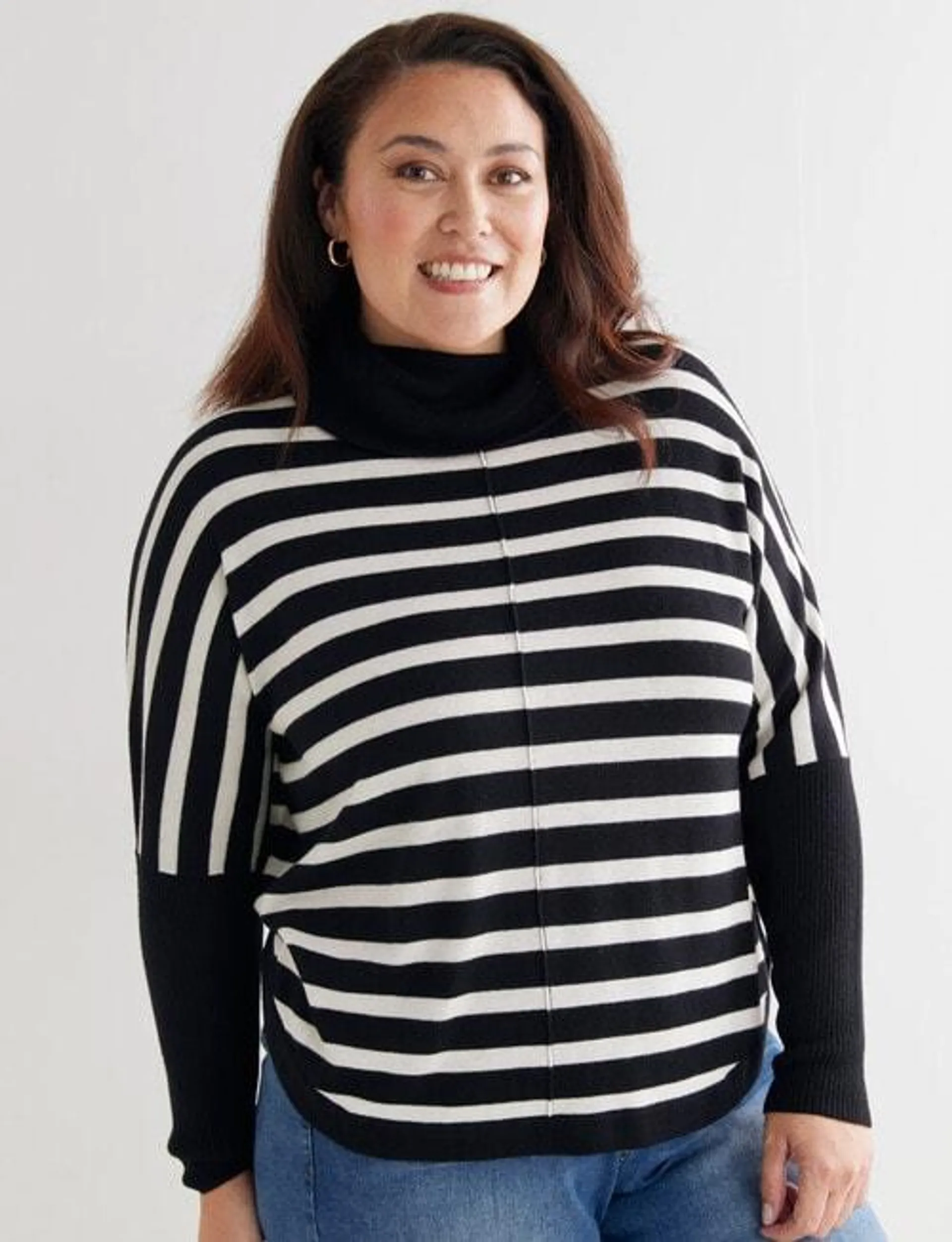 North South Curve Merino Blend Roll Neck Jumper, Stripe