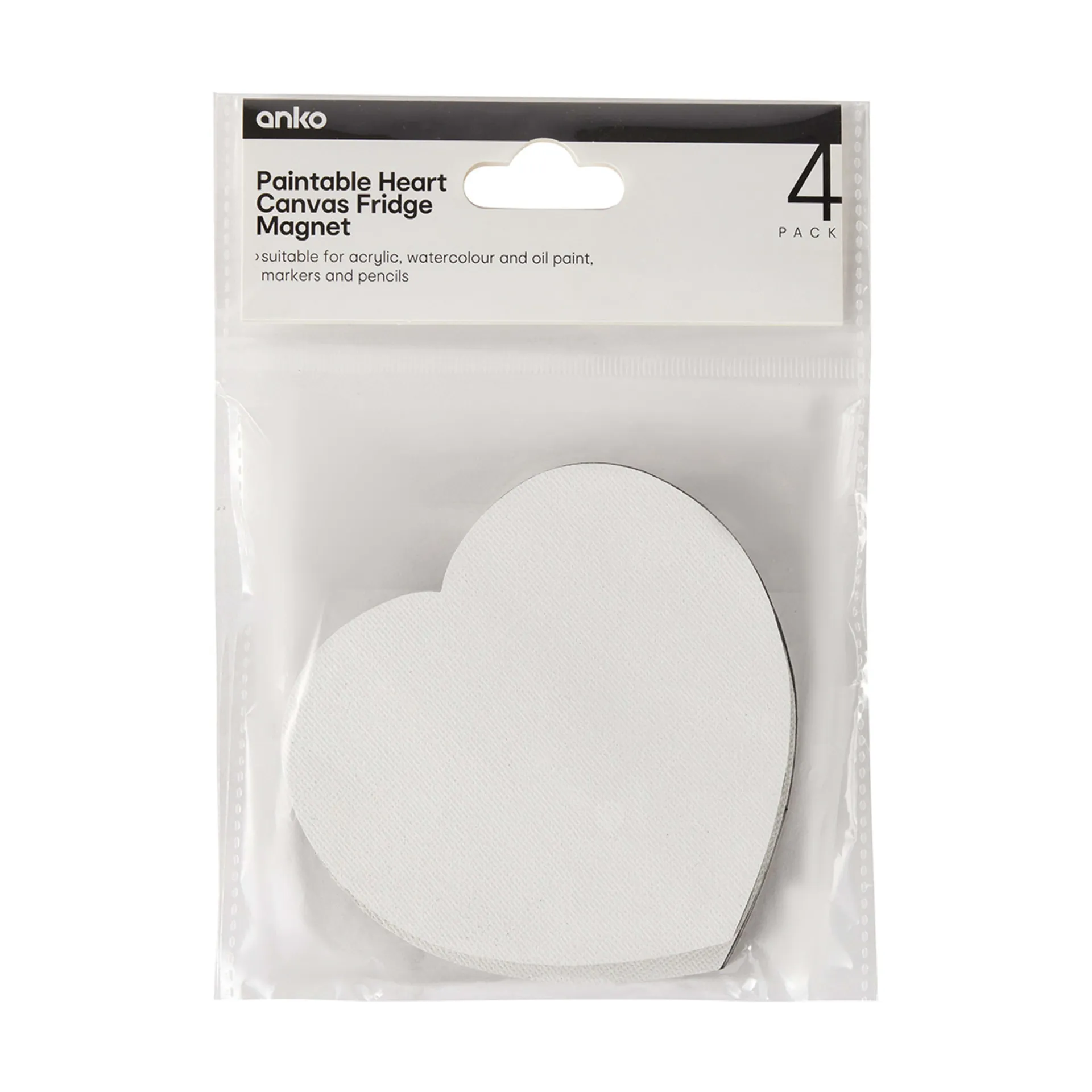 4 Pack Paintable Heart Canvas Fridge Magnets