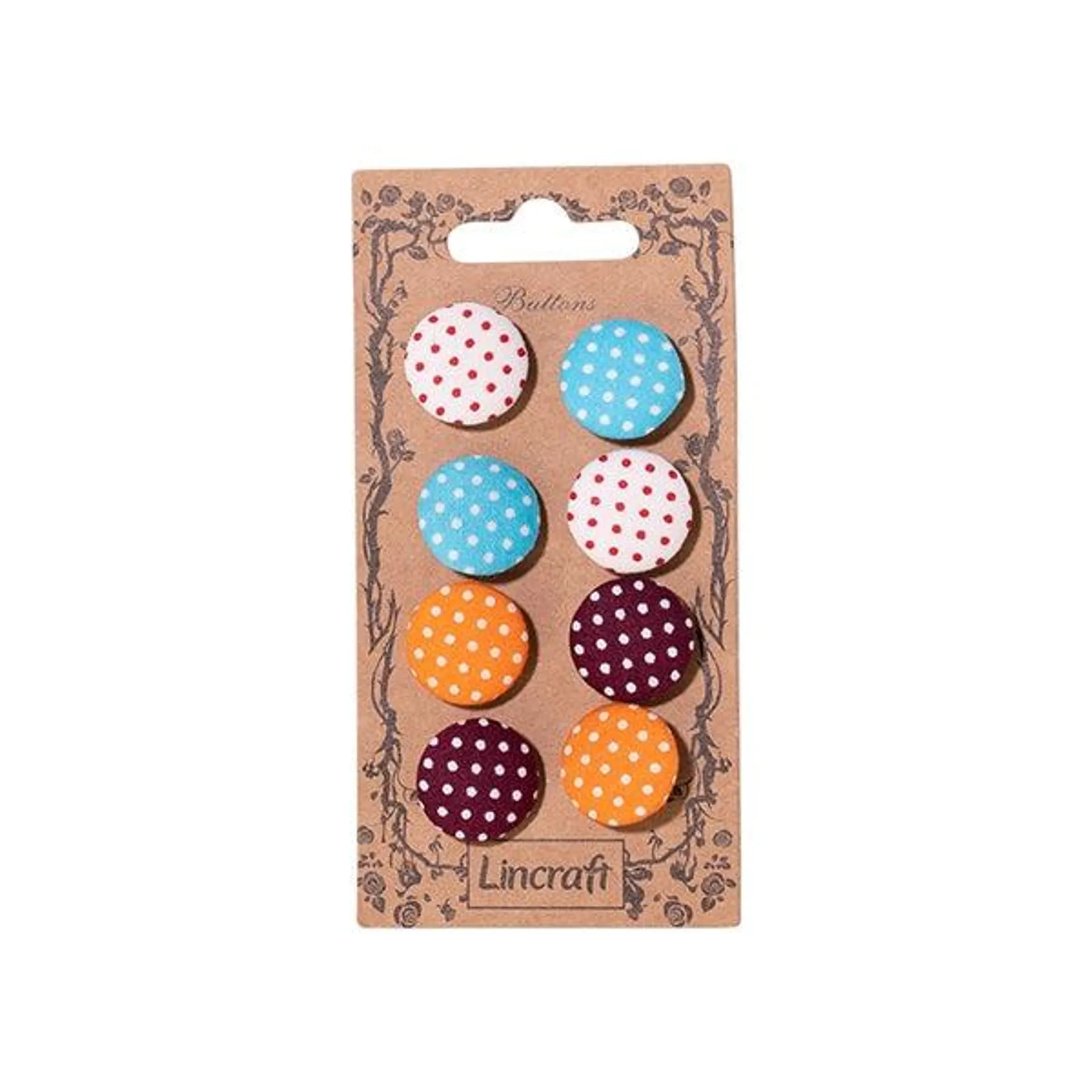 Carded Buttons, Fabric Dome- 8pk