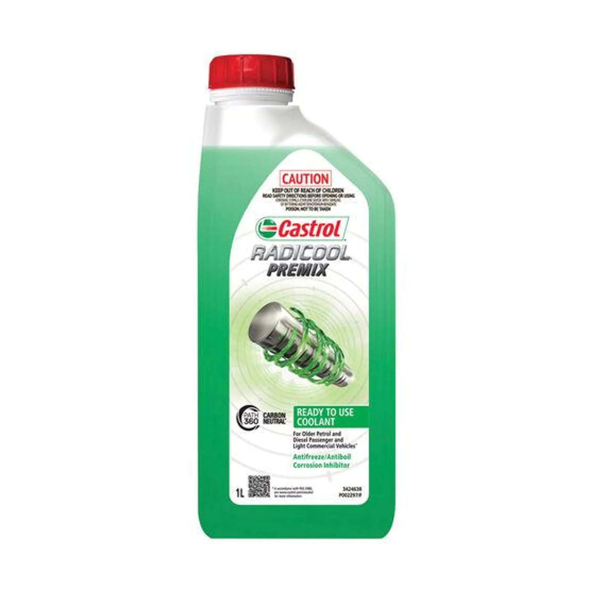 Castrol Radicool Green Anti-Freeze/Anti-Boil Premix Coolant - 1 Litre