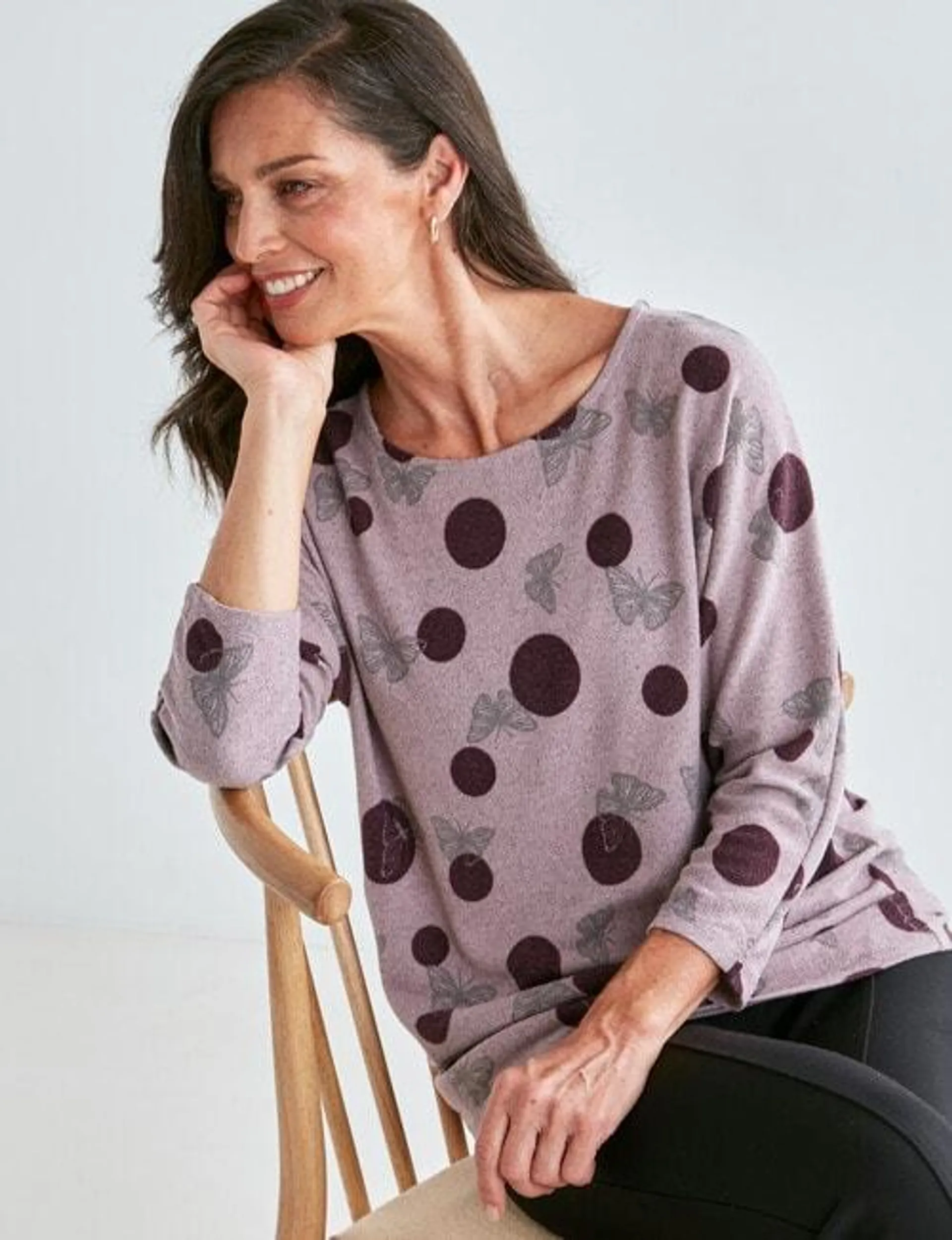 Ella J Butterfly 3/4 Soft Touch Batwing Top, Aubergine