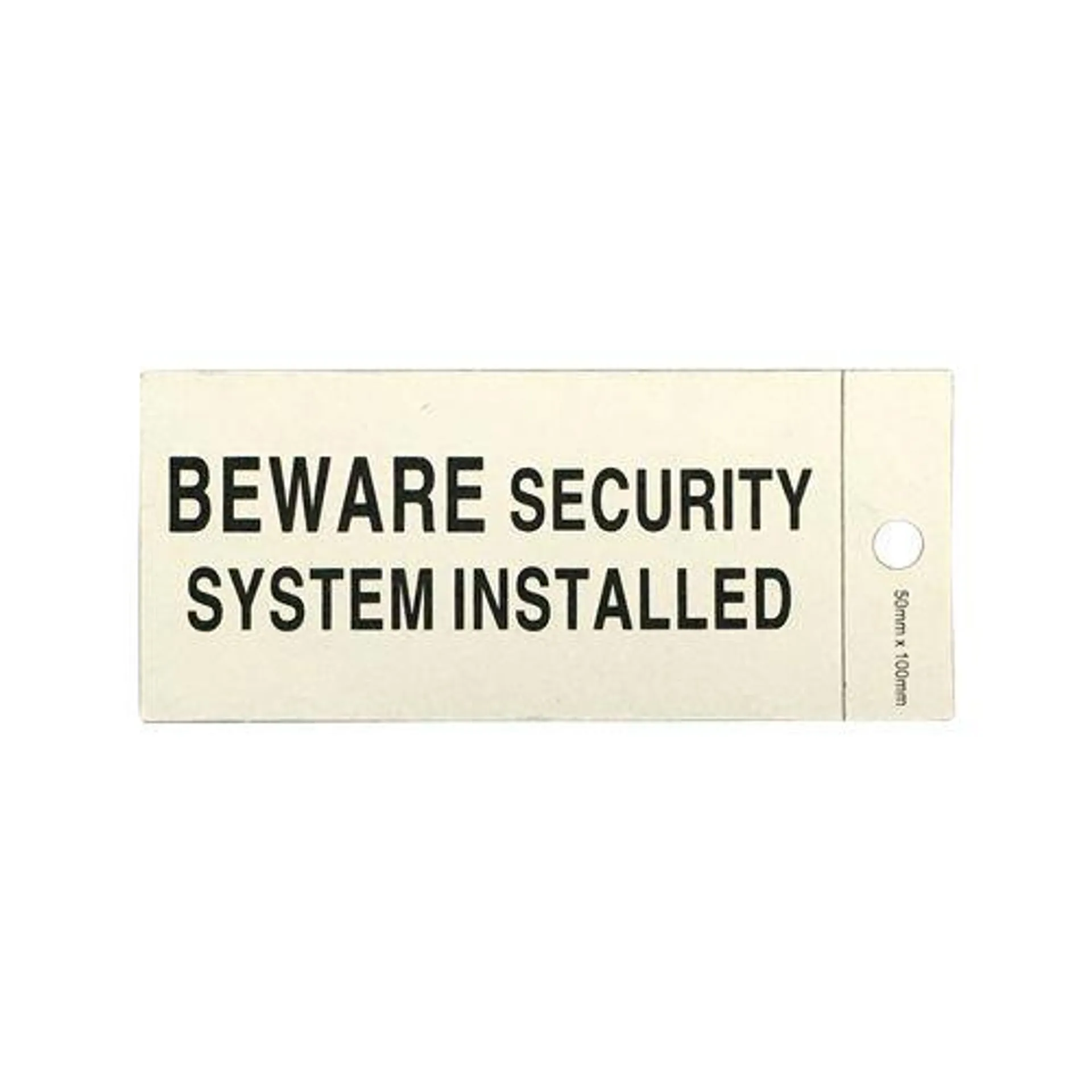 Brutus Beware Security System Installed 100 x 50mm Self Adhesive Plastic Sign