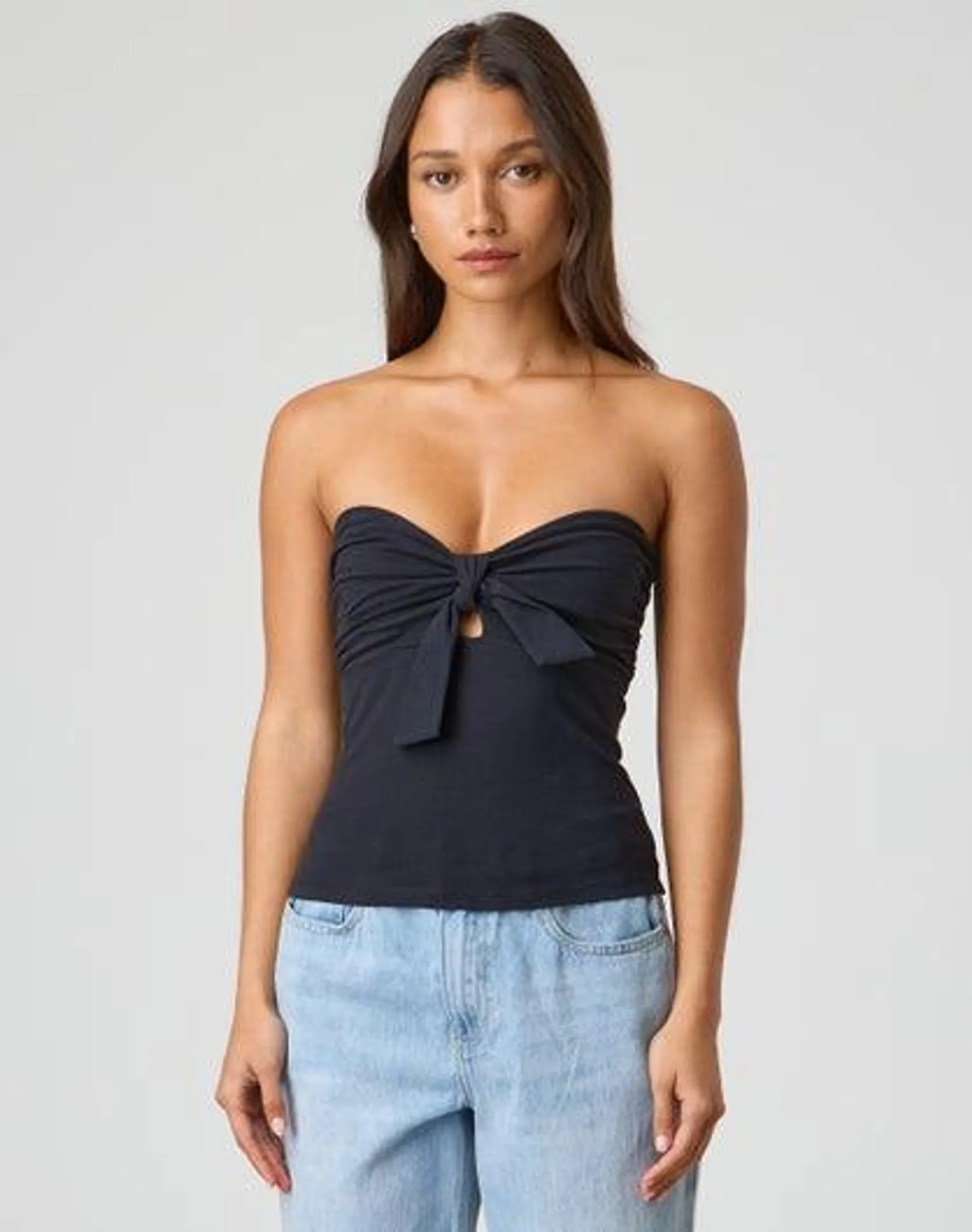 Strapless Tie Front Top