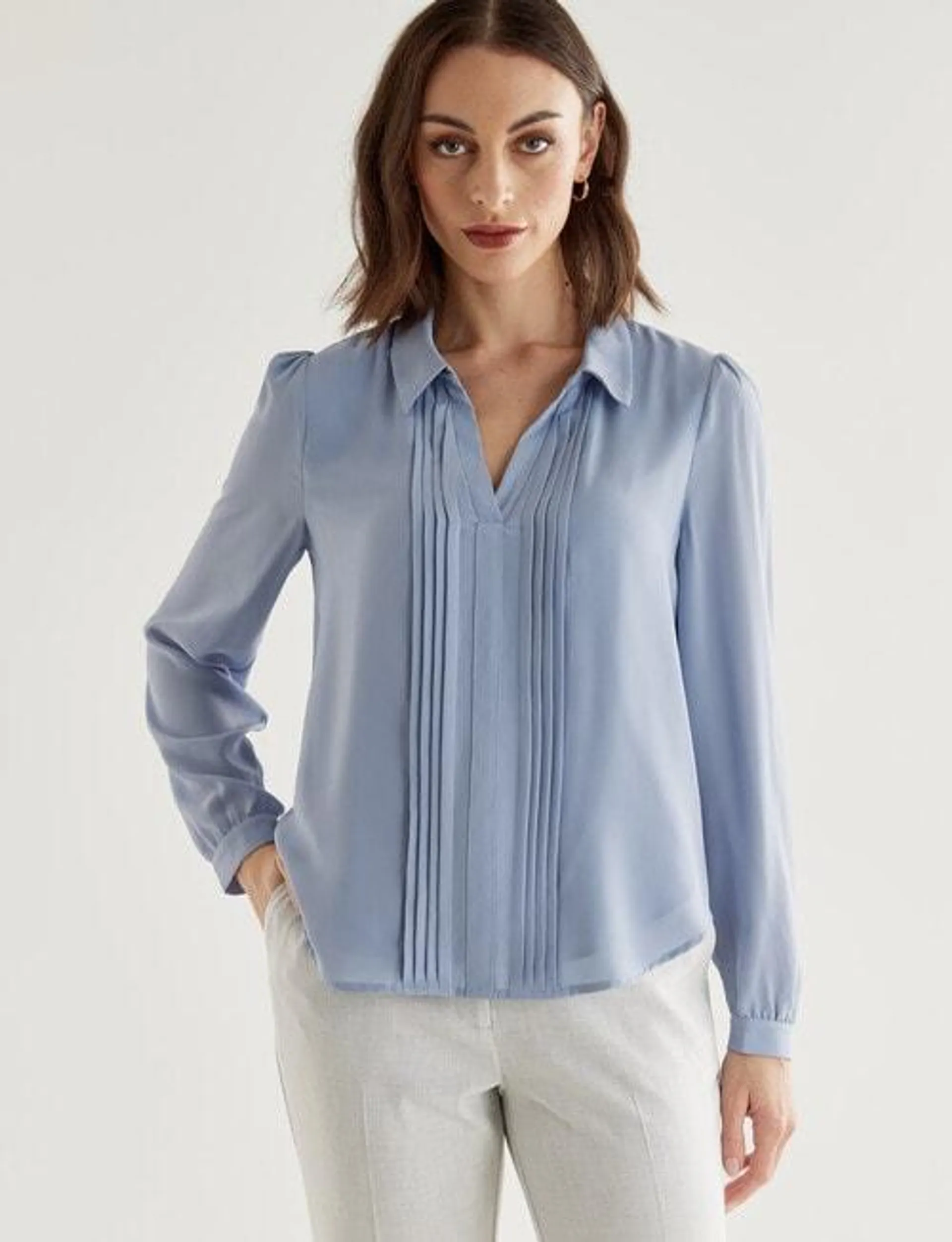 Oliver Black Pintuck Shirt, Cornflower