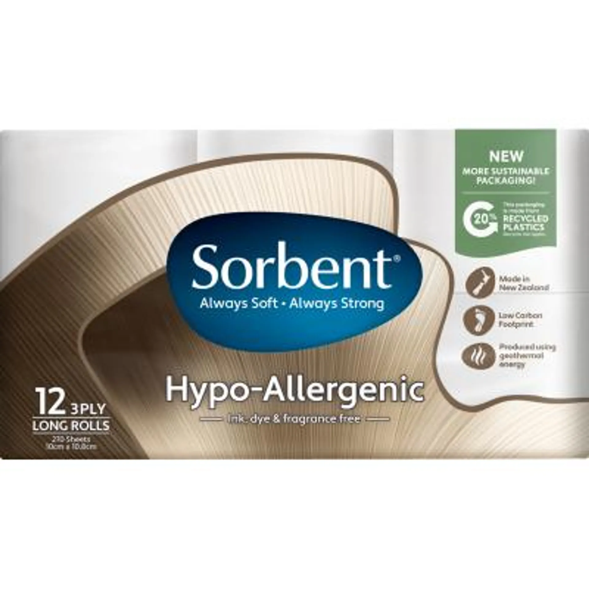 Sorbent Hypo-Allergenic 3 Ply Long Toilet Rolls