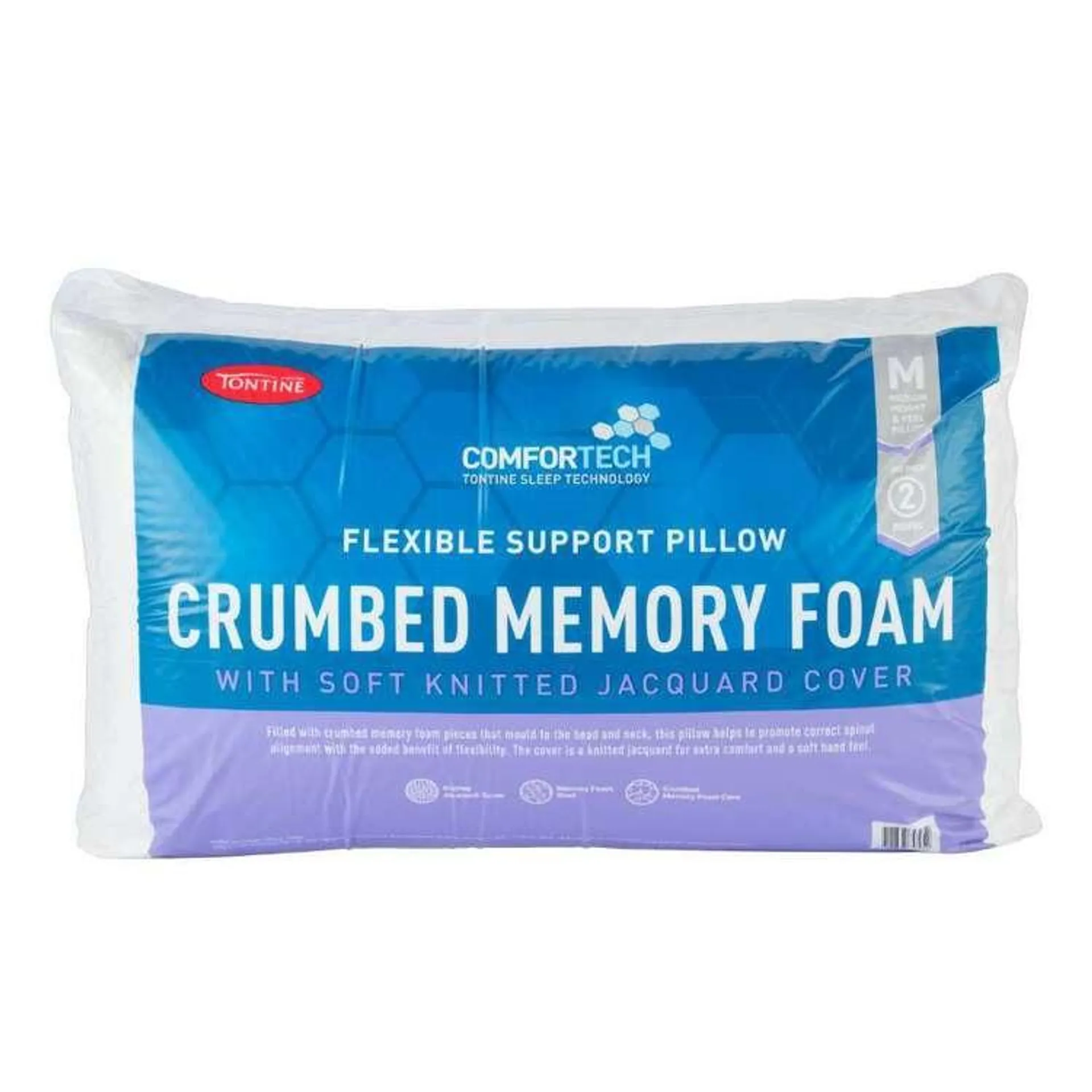 Tontine Crumbed Memory Foam 2 Pack Pillows White Standard