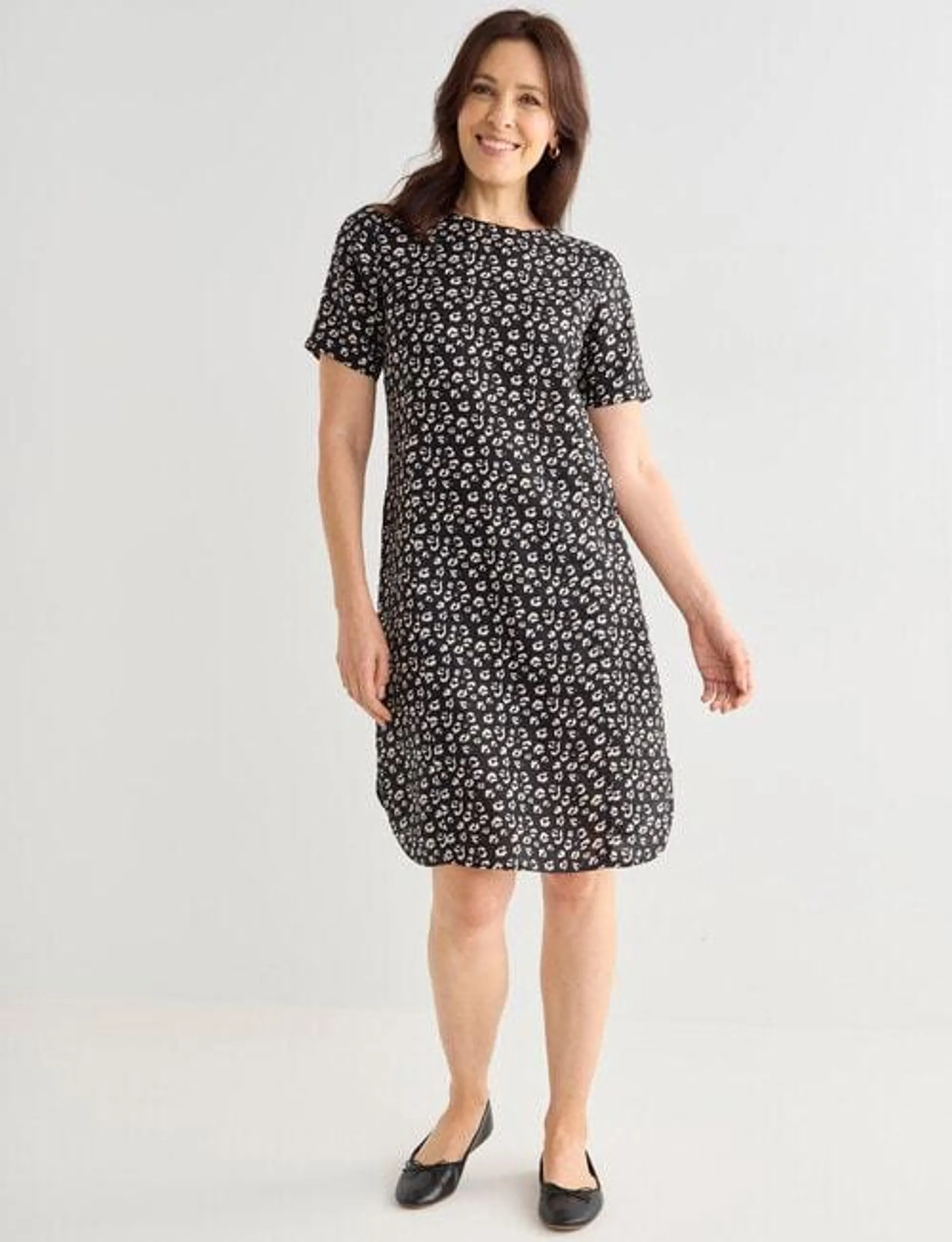 Ella J Linen Shift Dress, Animal Print