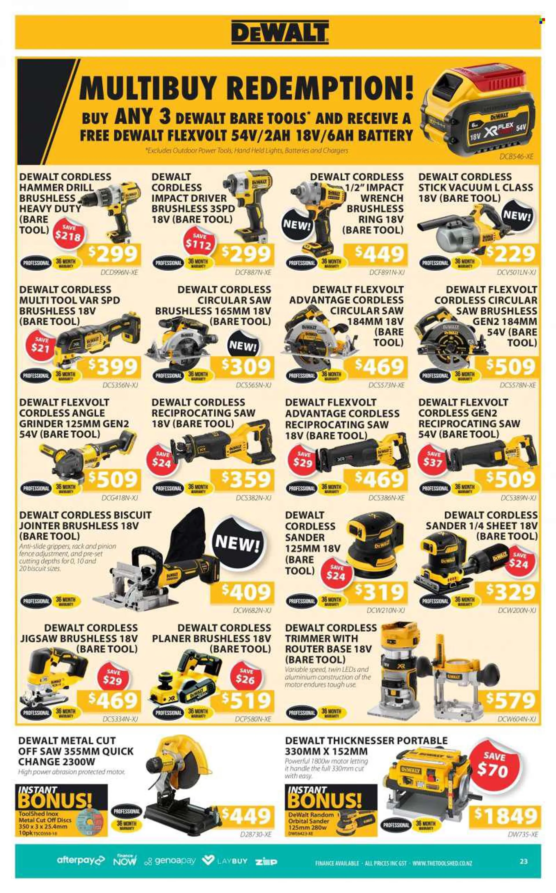 The Tool Shed mailer - 01.08.2022 - 30.09.2022 - Sales products - DeWALT, drill, impact driver, power tools, grinder, circular saw, saw, angle grinder, planer, reciprocating saw, trimmer. Page 2.