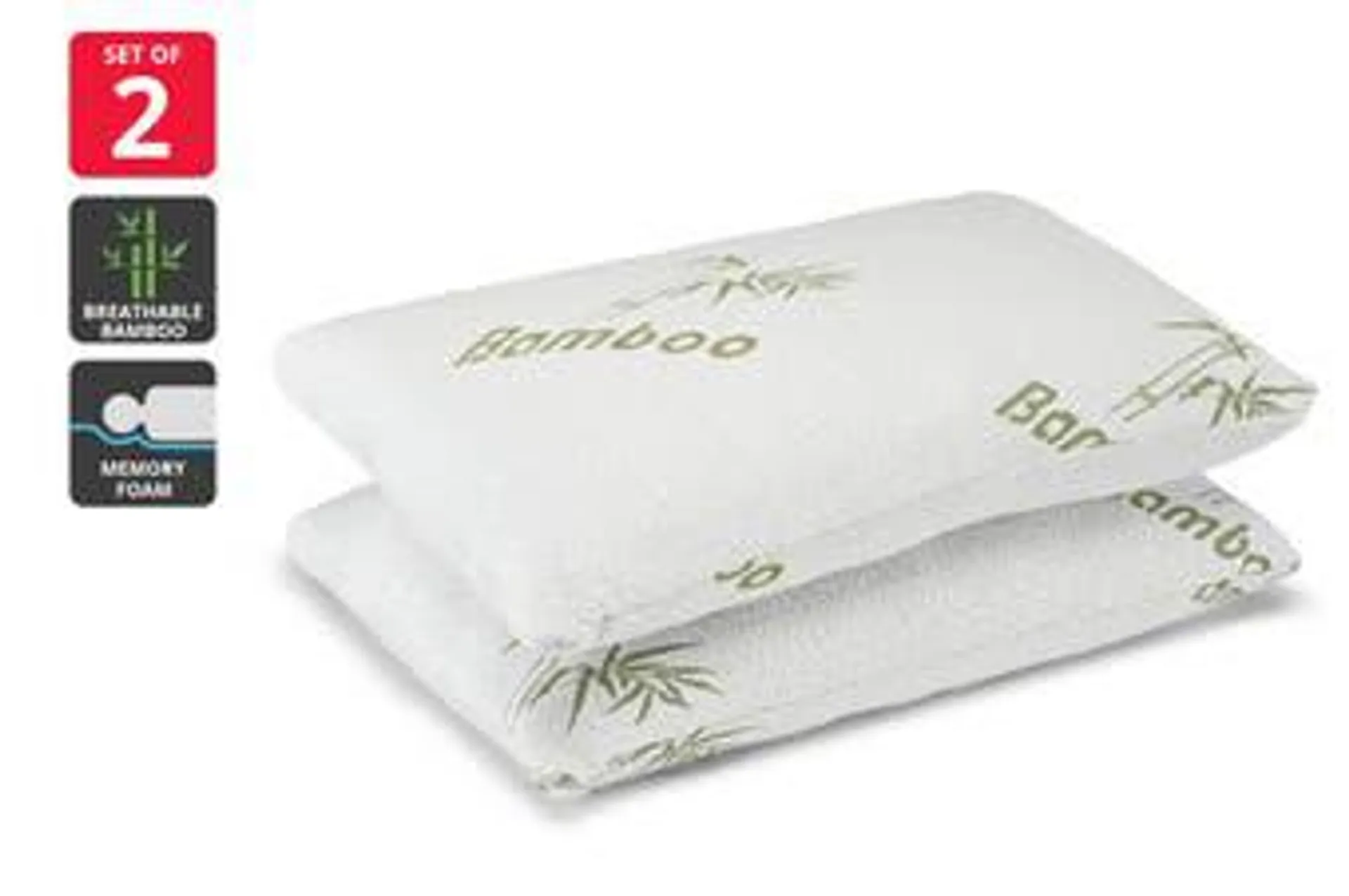 Ovela Set of 2 Bamboo Memory Foam Pillows (Large)