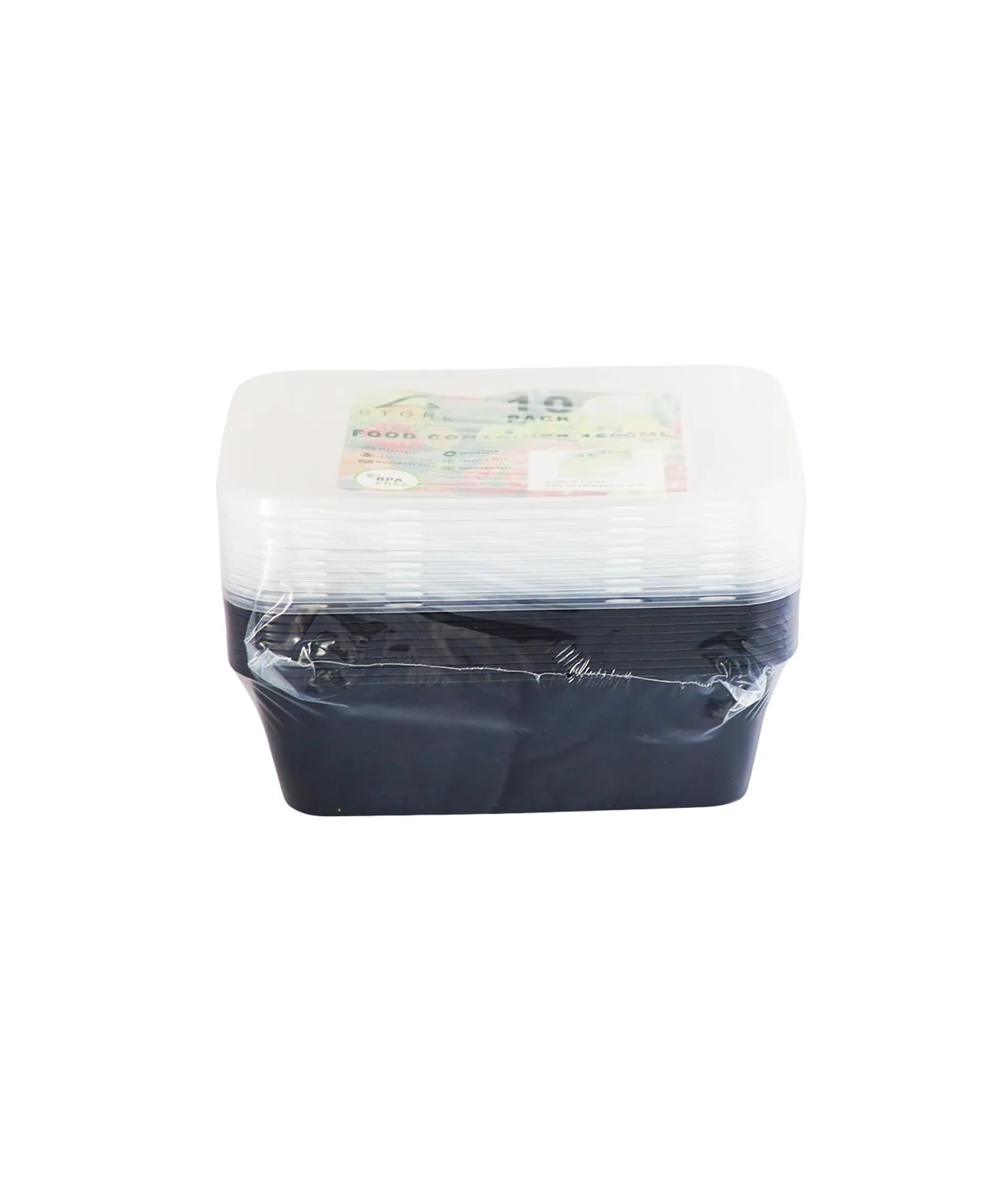 Black PP Plastic Rectangular Food Container 10pc 1500ml