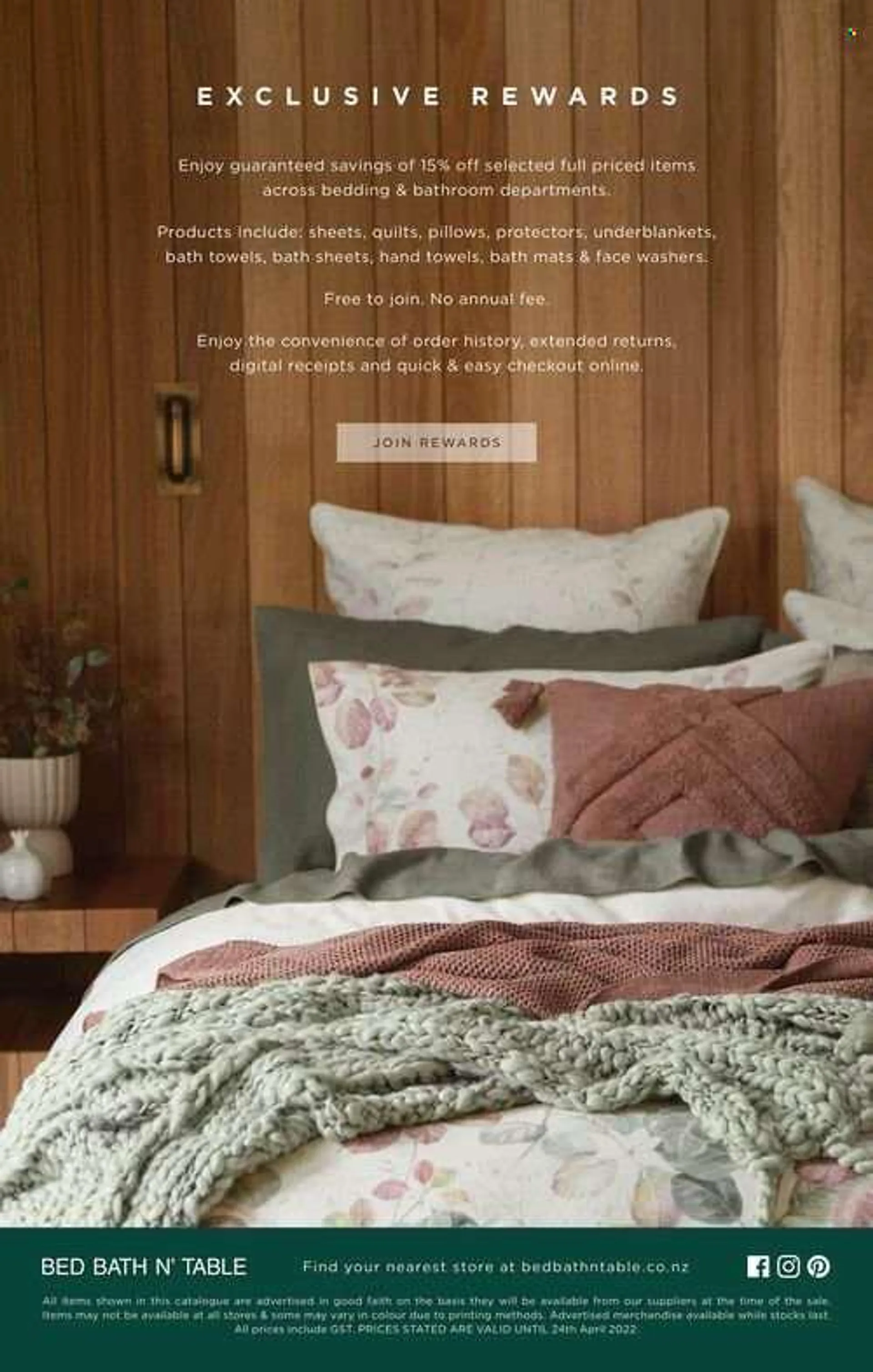 Bed Bath and Table mailer - Sales products - table, bed, bedding, pillow, quilt, bath mat, bath towel, towel, hand towel. Page 54.