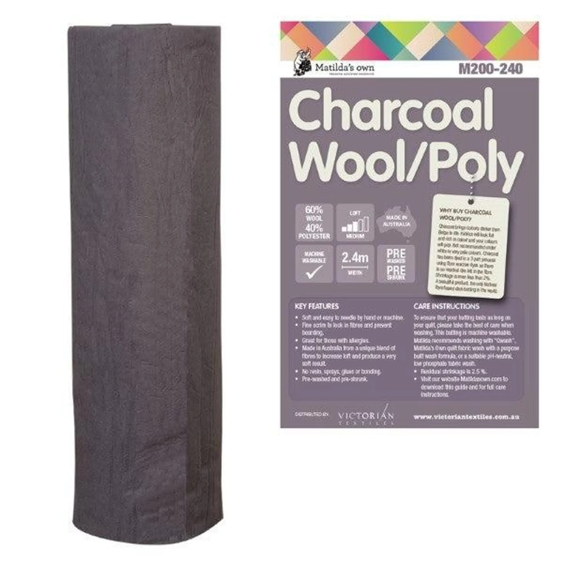Matilda's Own Charcoal Wool/Poly Batting