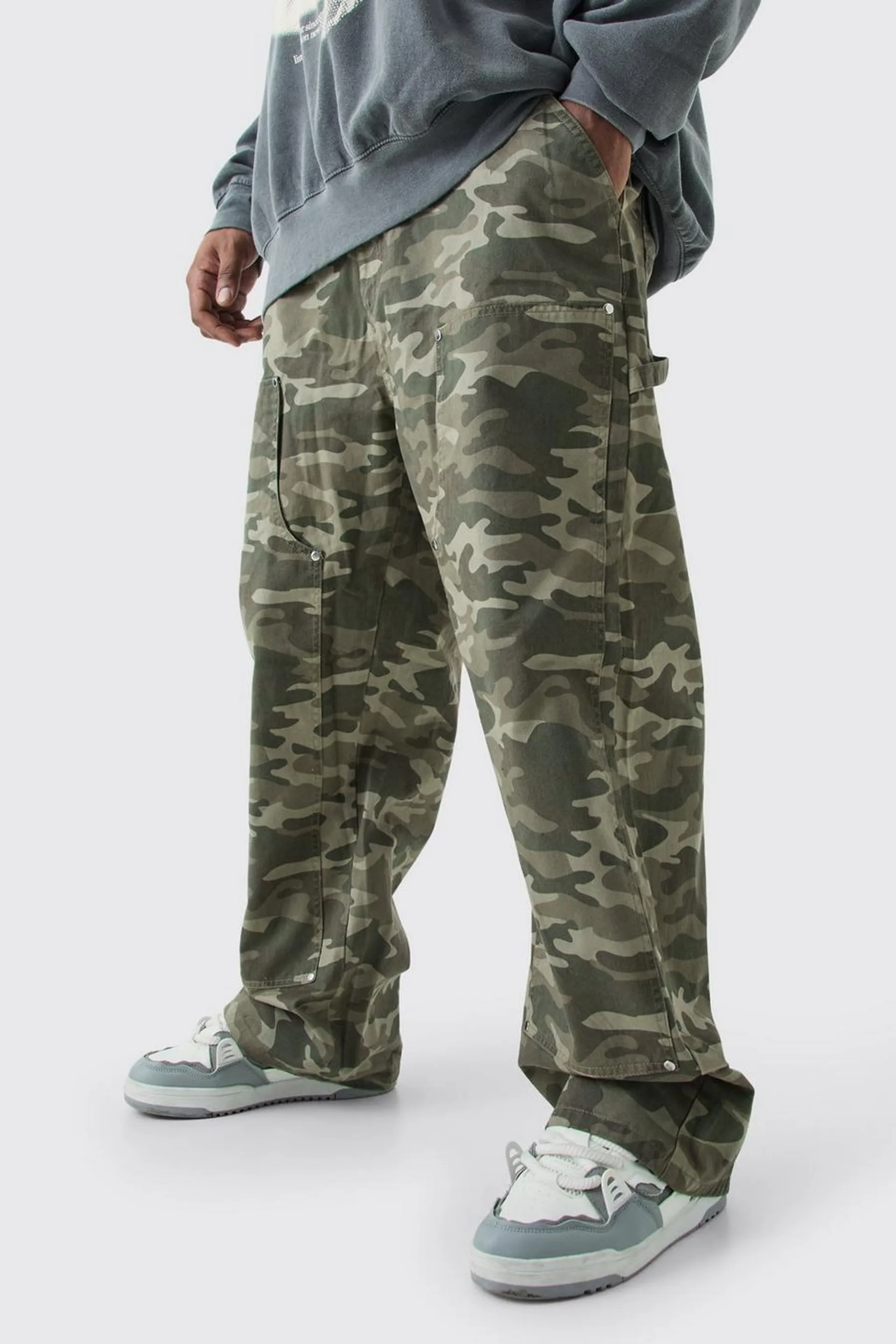 Plus Fixed Waist Relaxed Twill Camo Carpenter Trouser