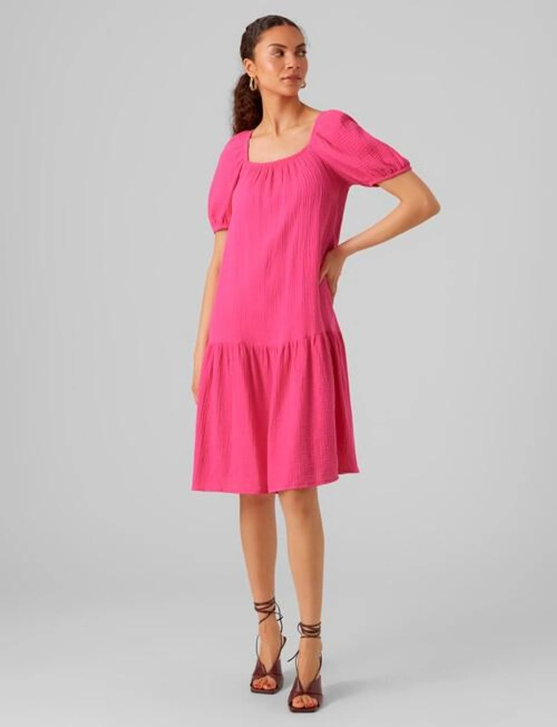 Vero Moda Natali Nia 2/4 Sleeve Dress, Pink Yarrow