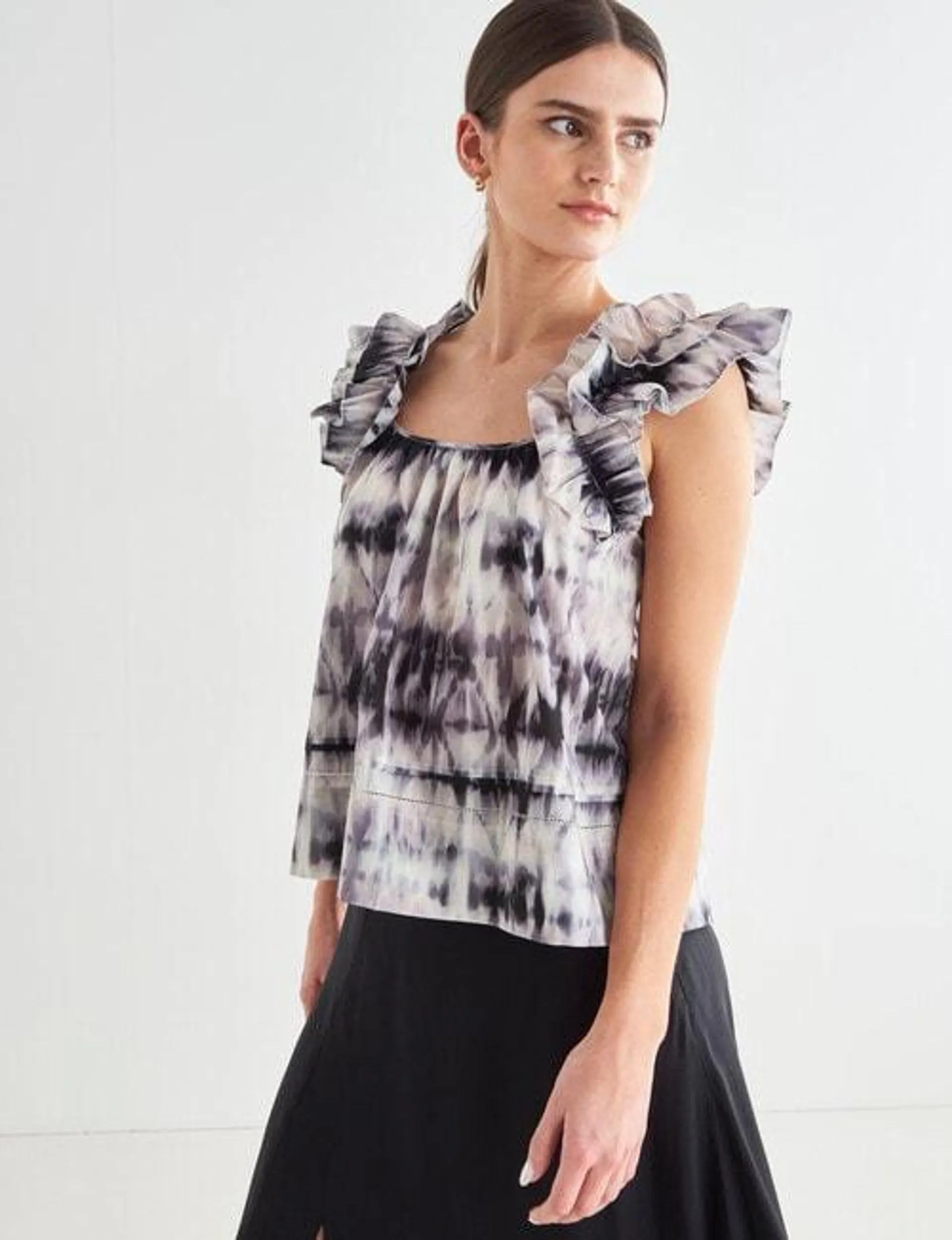 State of play Leona Print Blouse, Black & White