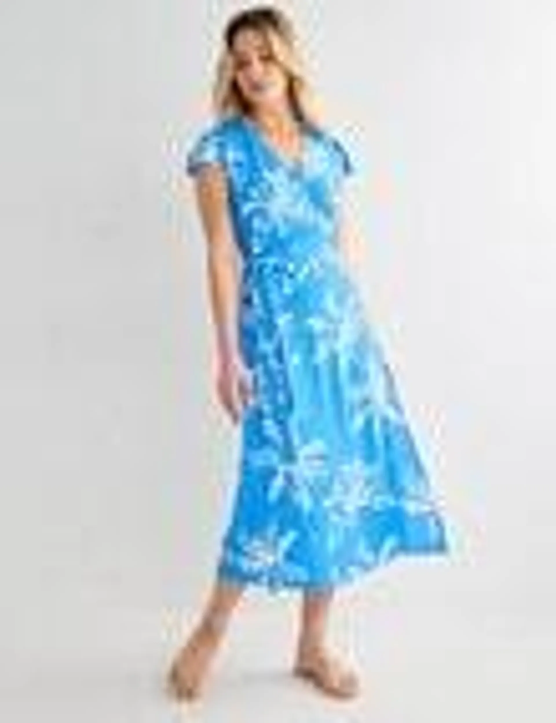 Whistle Floral Cap Sleeve Wrap Dress Mid, Blue