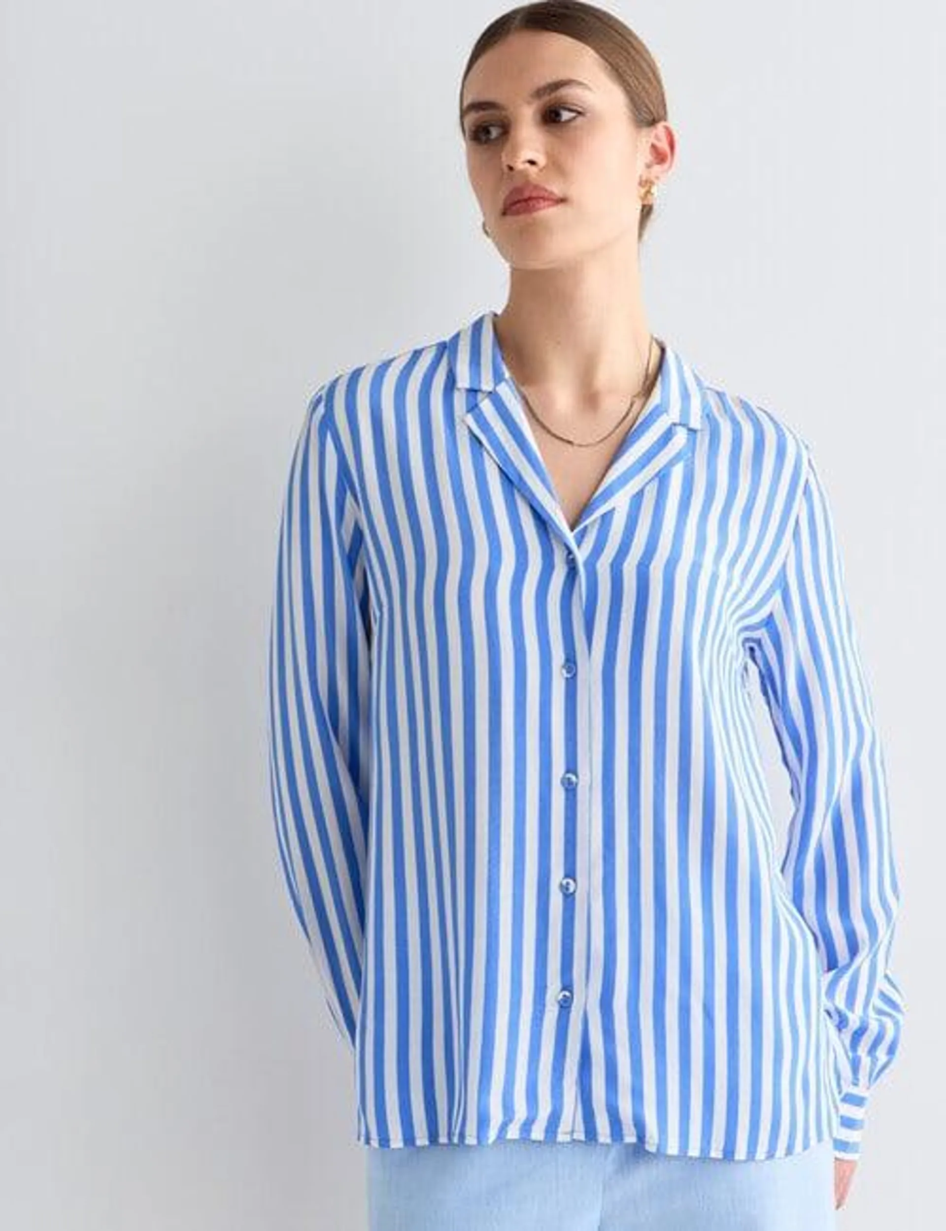 Whistle Stripe Long Sleeve Shirt, Blue & White