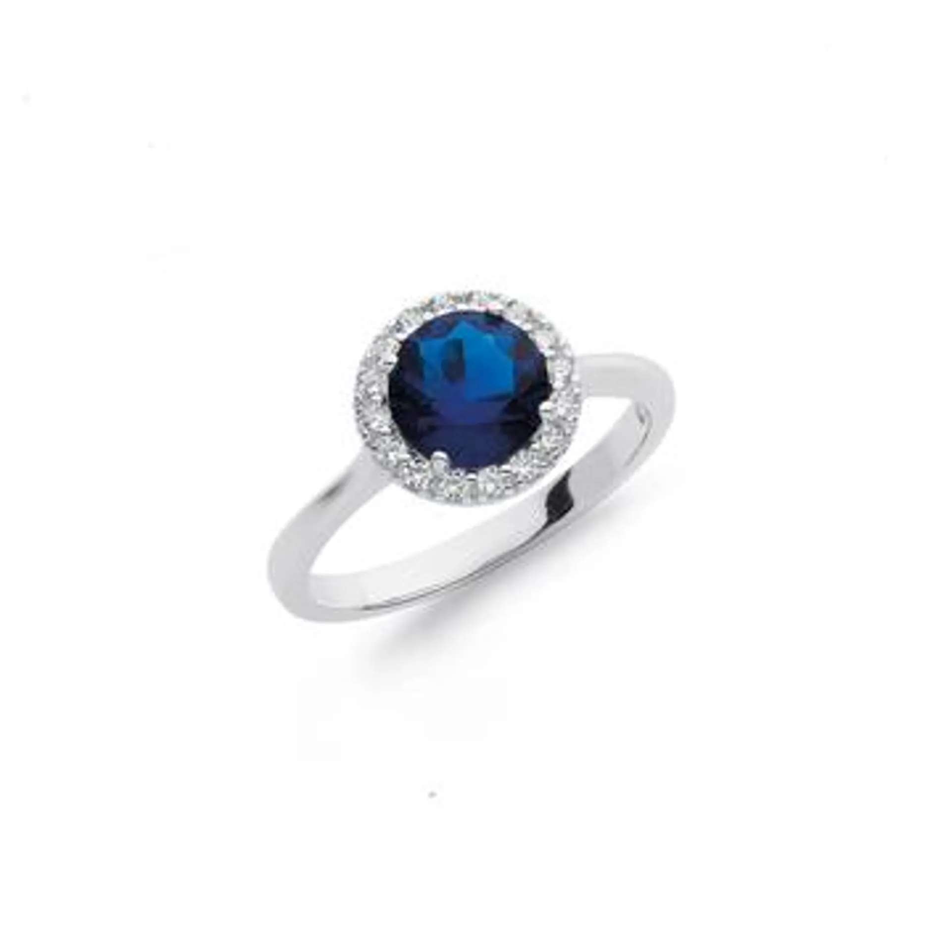 Sterling Silver Blue Cubic Zirconia Halo Ring