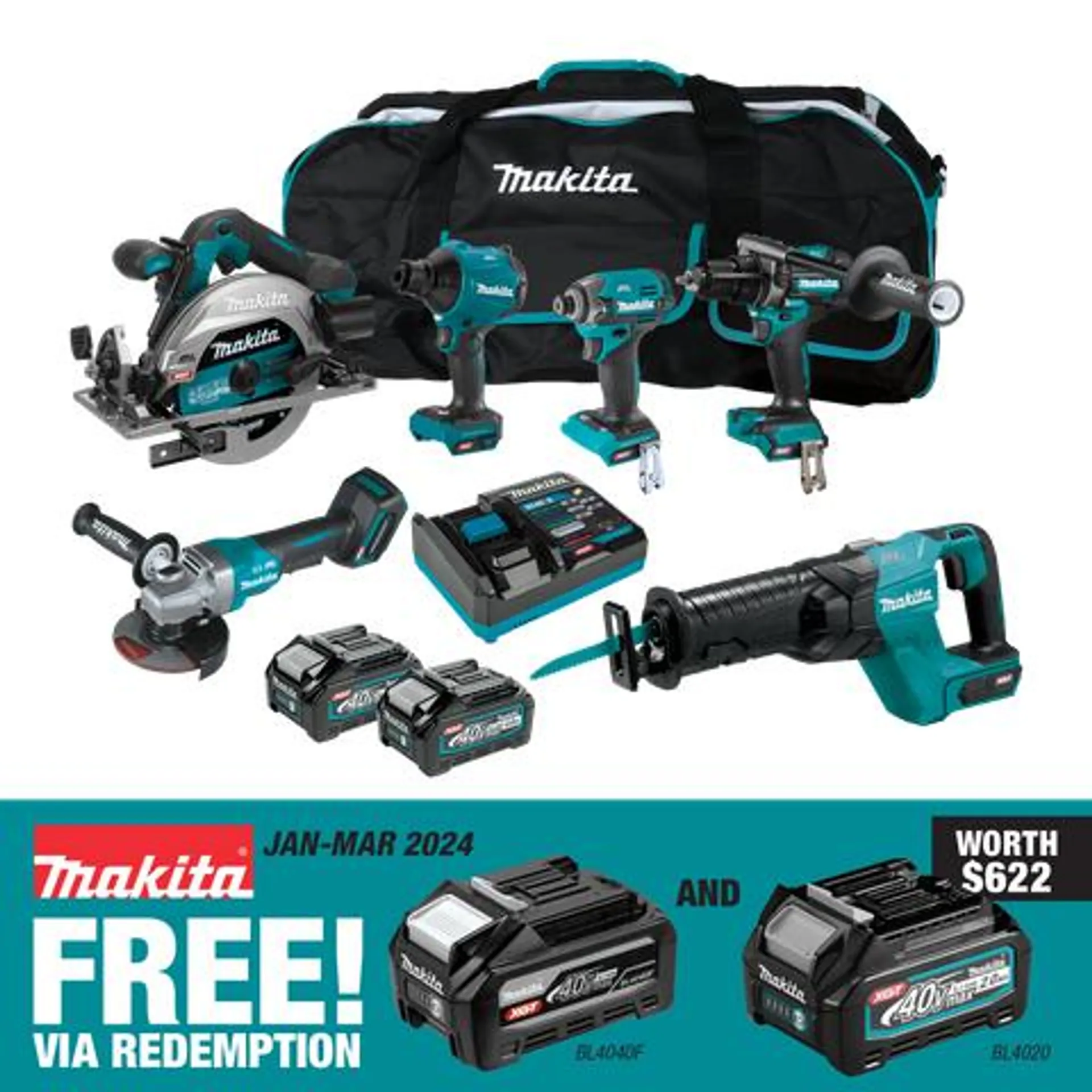 Makita XGT Cordless Combo Kit Brushless 204G 6pc 40V 4Ah