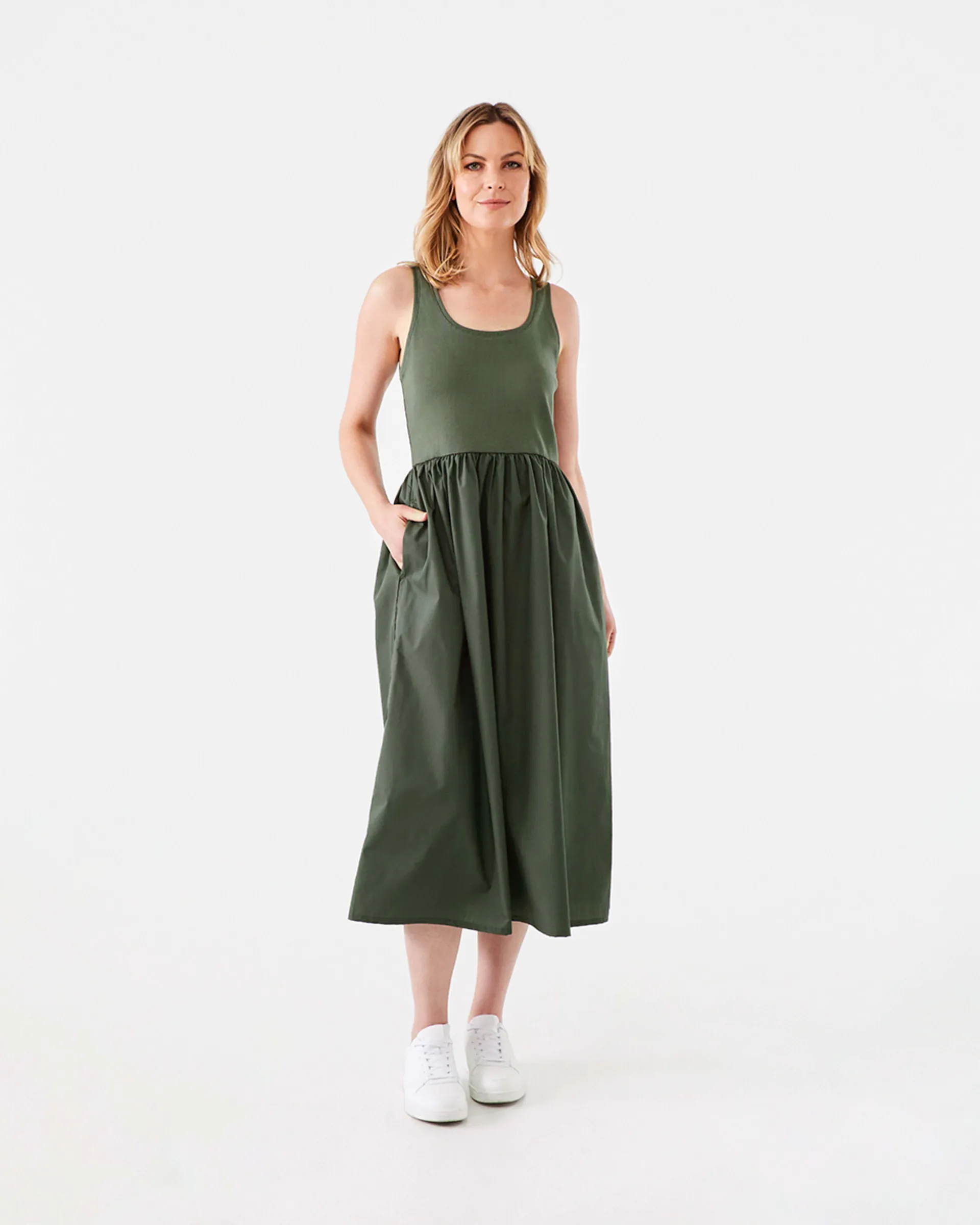 Sleeveless Knit Woven Midi Dress