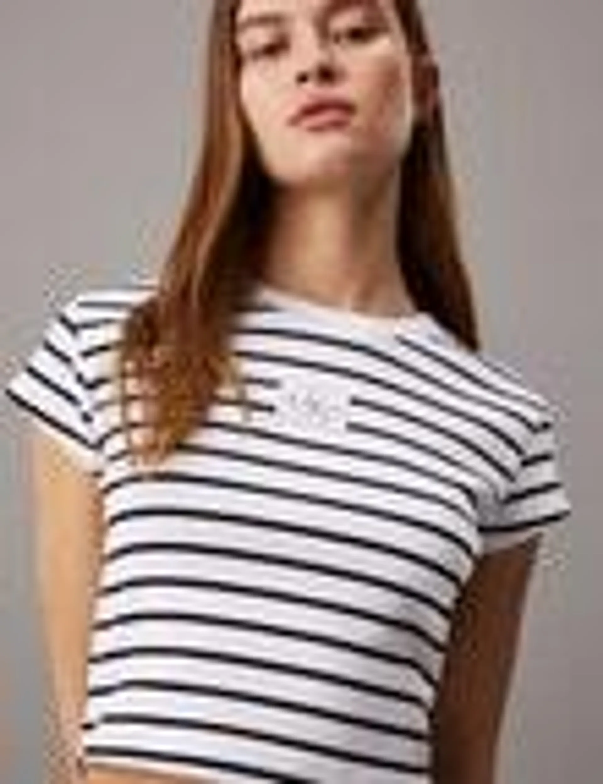 Calvin Klein Stripe Woven Label Rib Baby Tee, Black & White