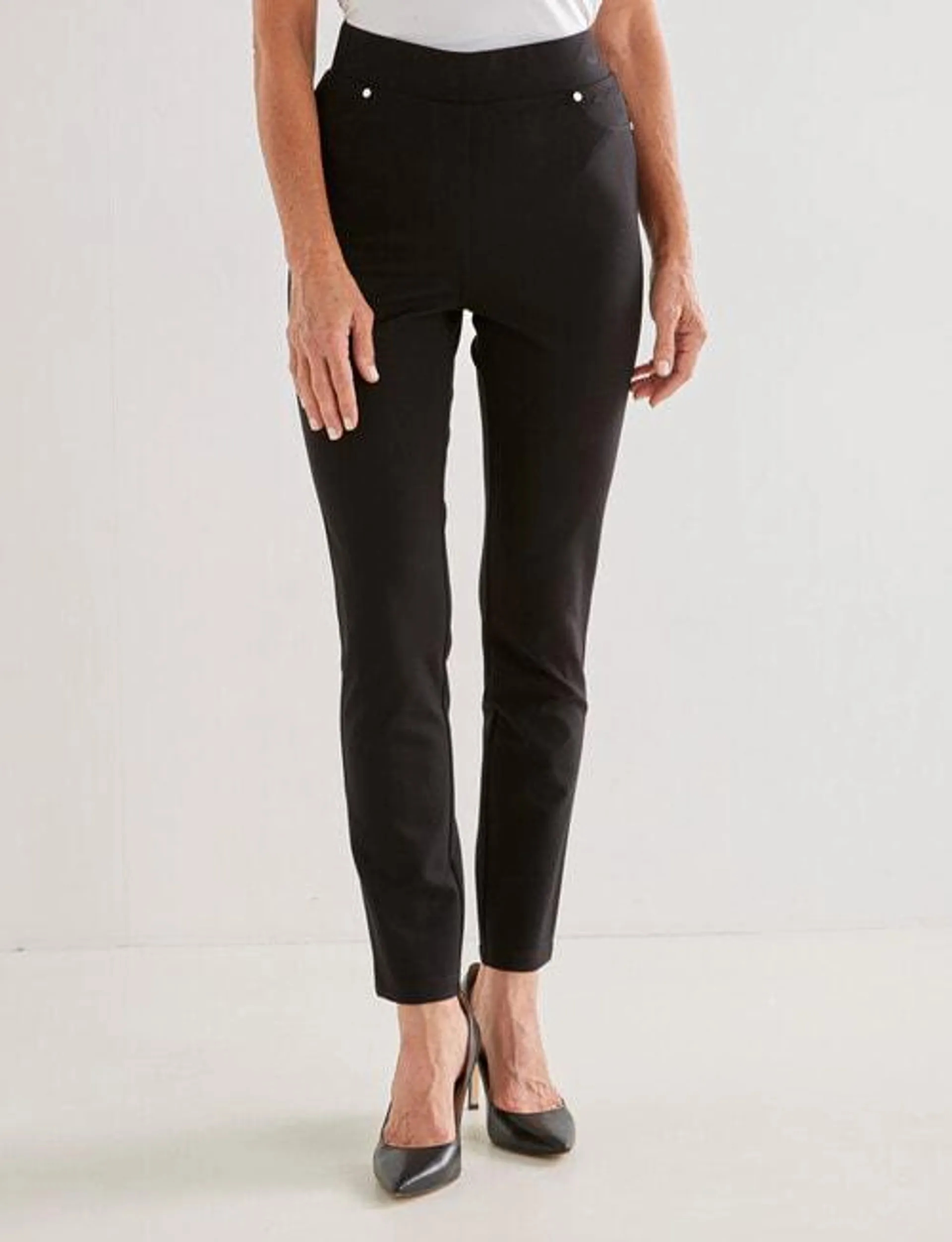 Ella J Ponte Slim Leg Jean, Black