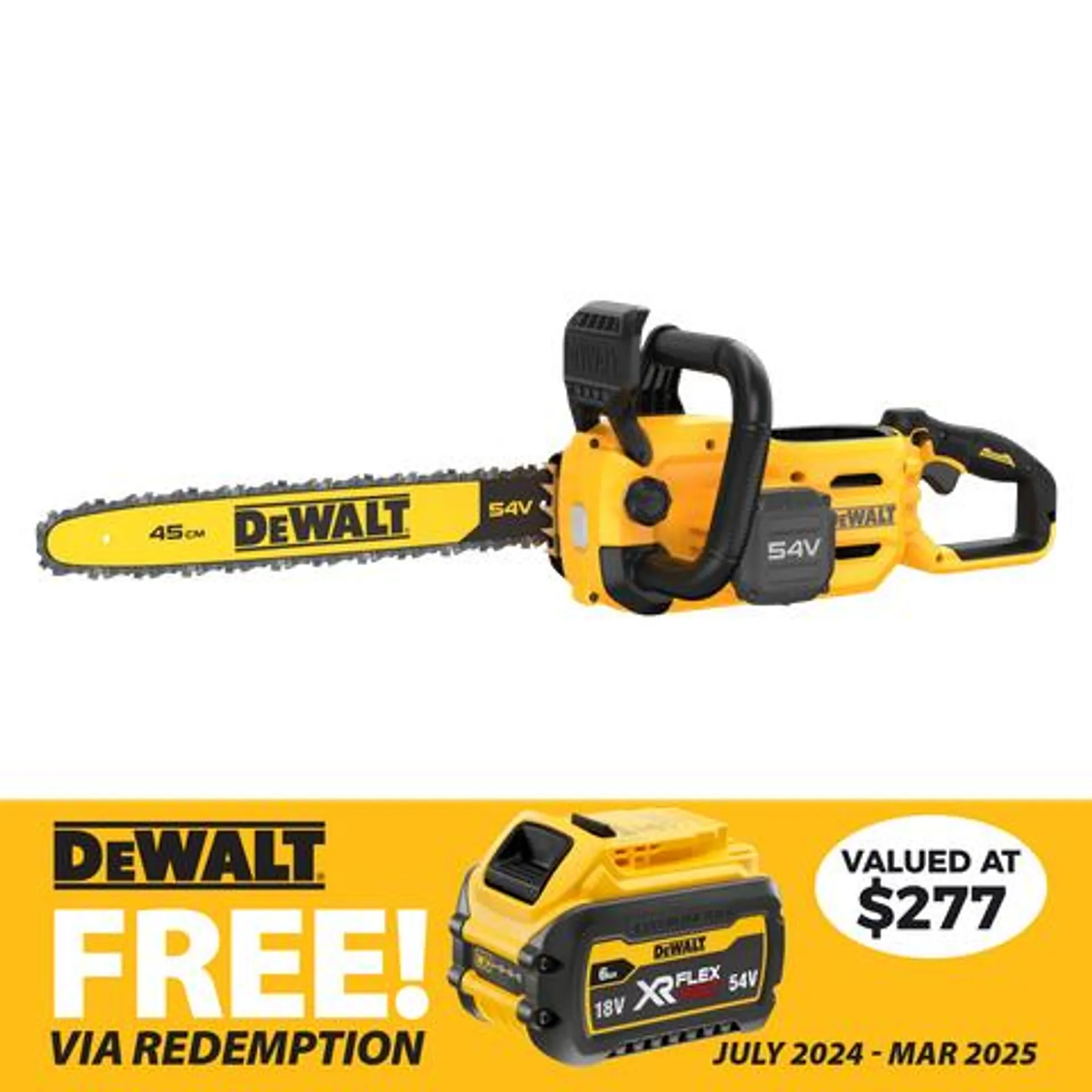 DeWalt Cordless Chainsaw Brushless 45cm/18in 54V - Bare Tool