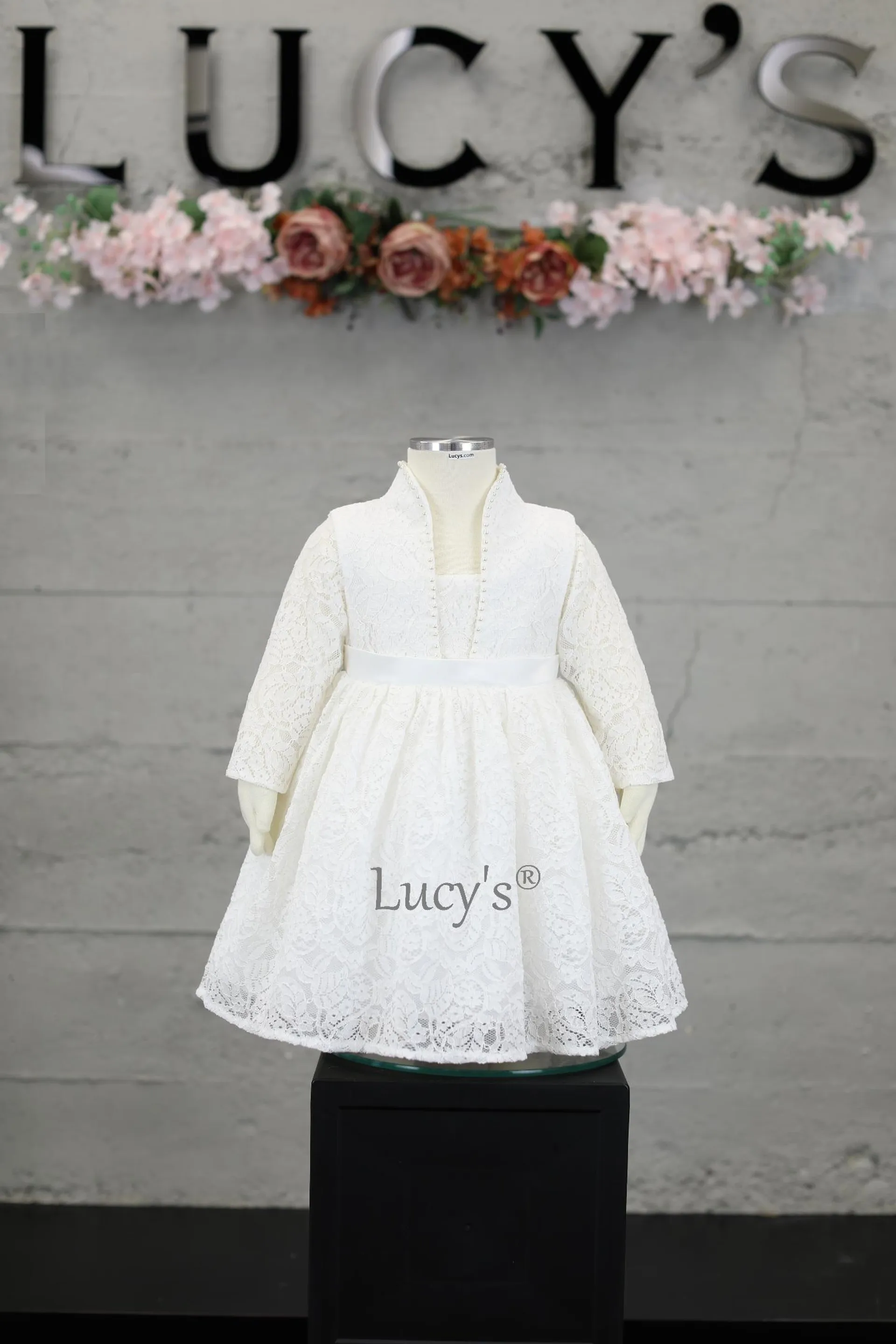 Baby Girl Ivory Premium Long Sleeve Flower Girl Baby Dress - Belle