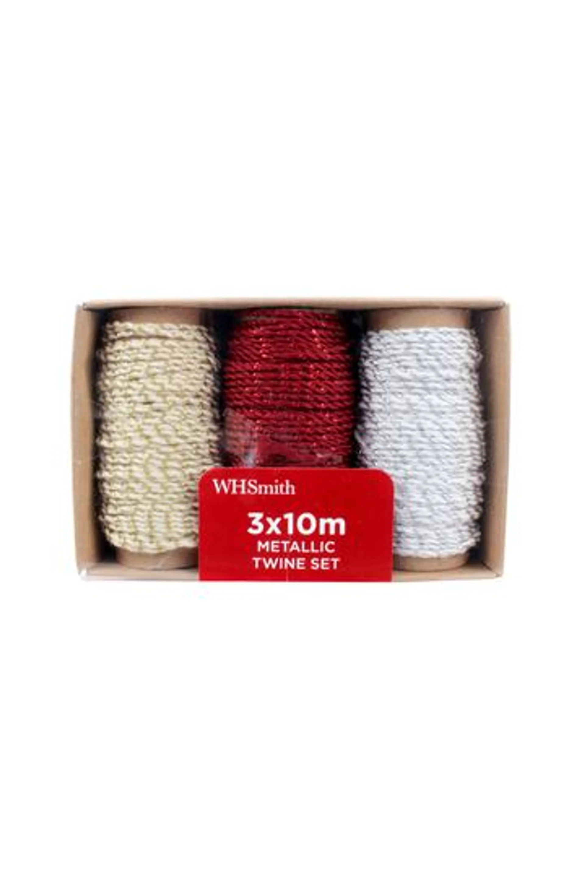 WHSmith Christmas Twine Metallic Red Gold and Silver Pack of 3