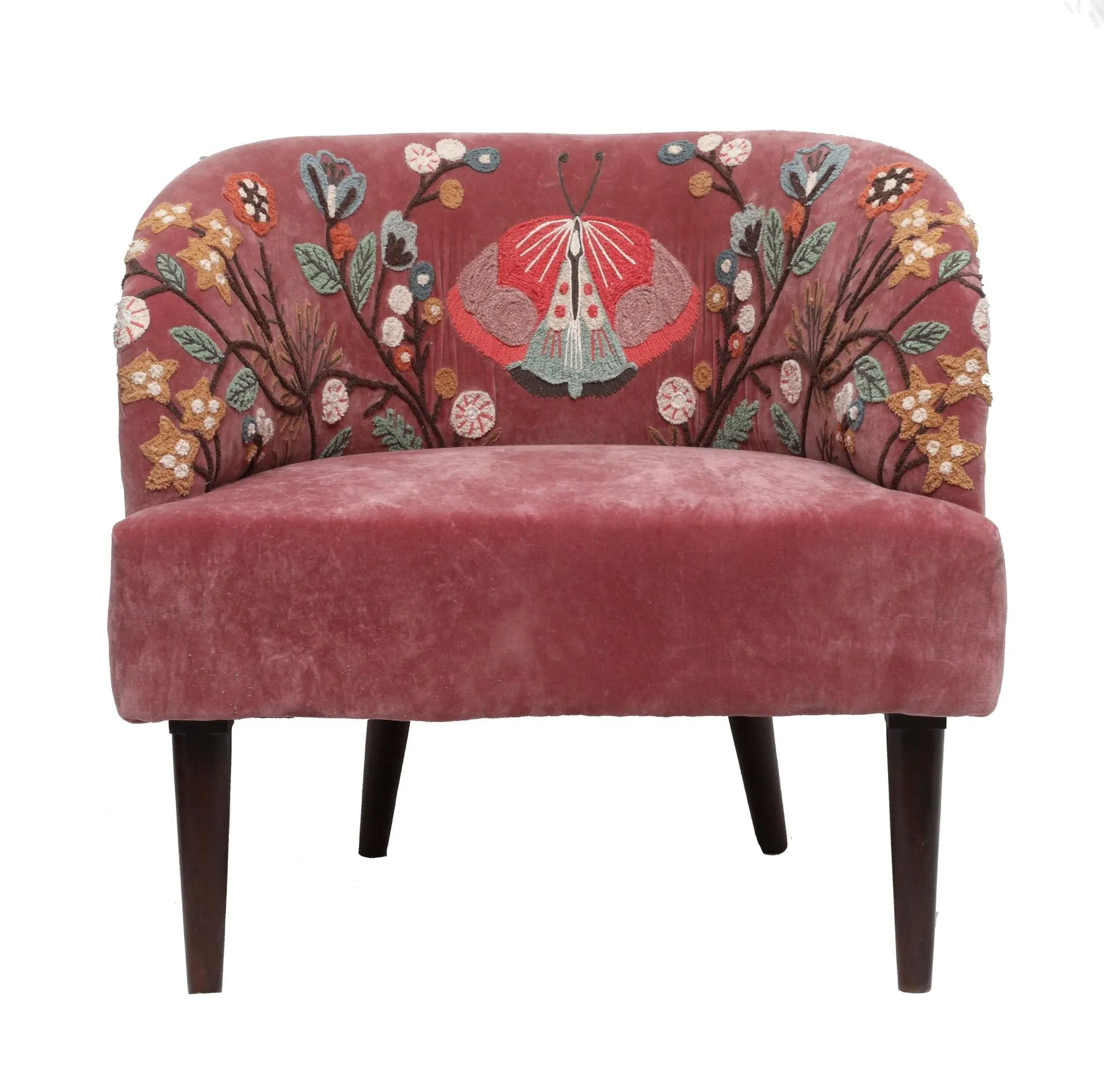 Freya Embroidered Occasional Chair Pink Velvet