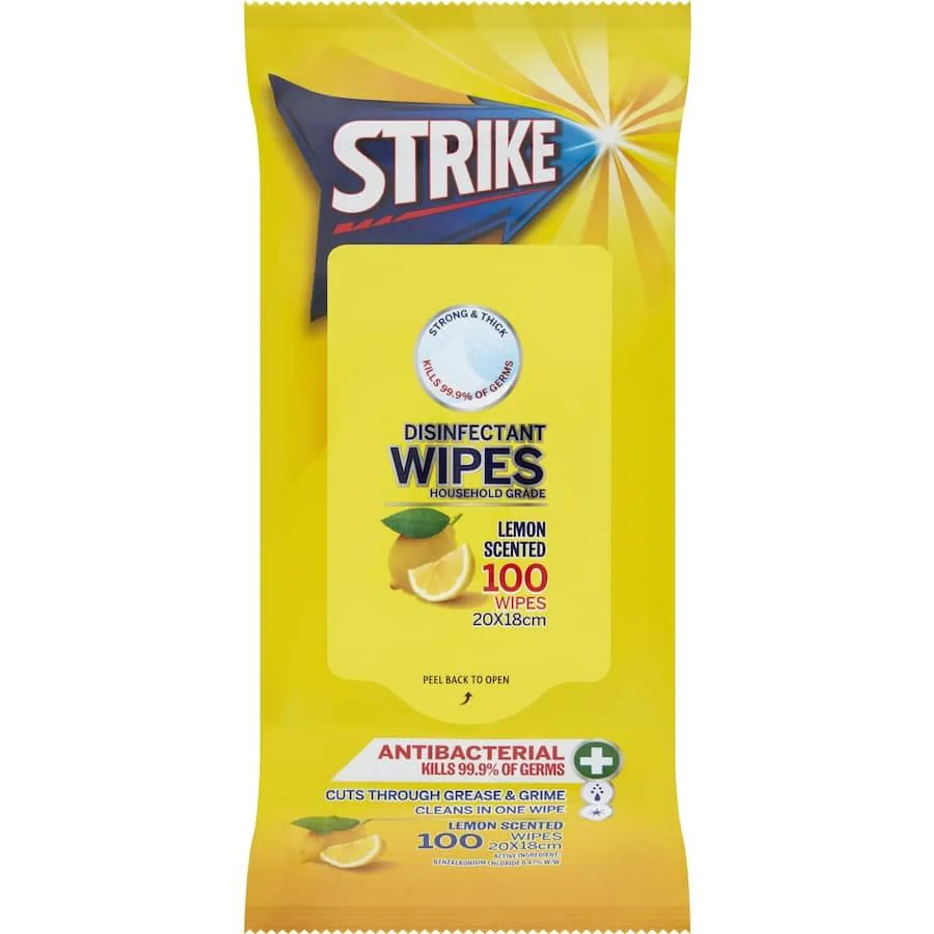 Strike Cleaning Wipes Disinfectant Lemon