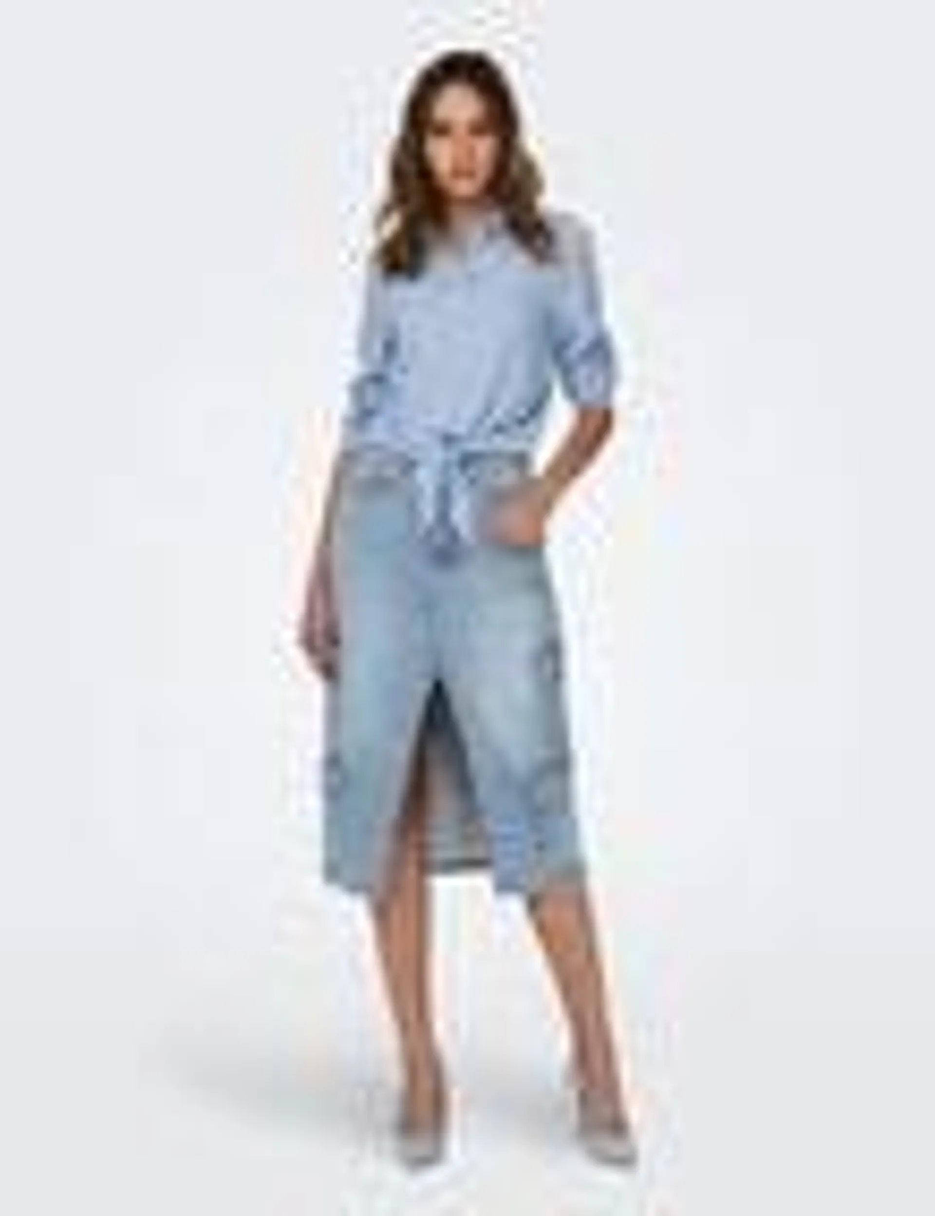 ONLY Posey High Waisted Midi Cargo Denim Skirt, Light Blue