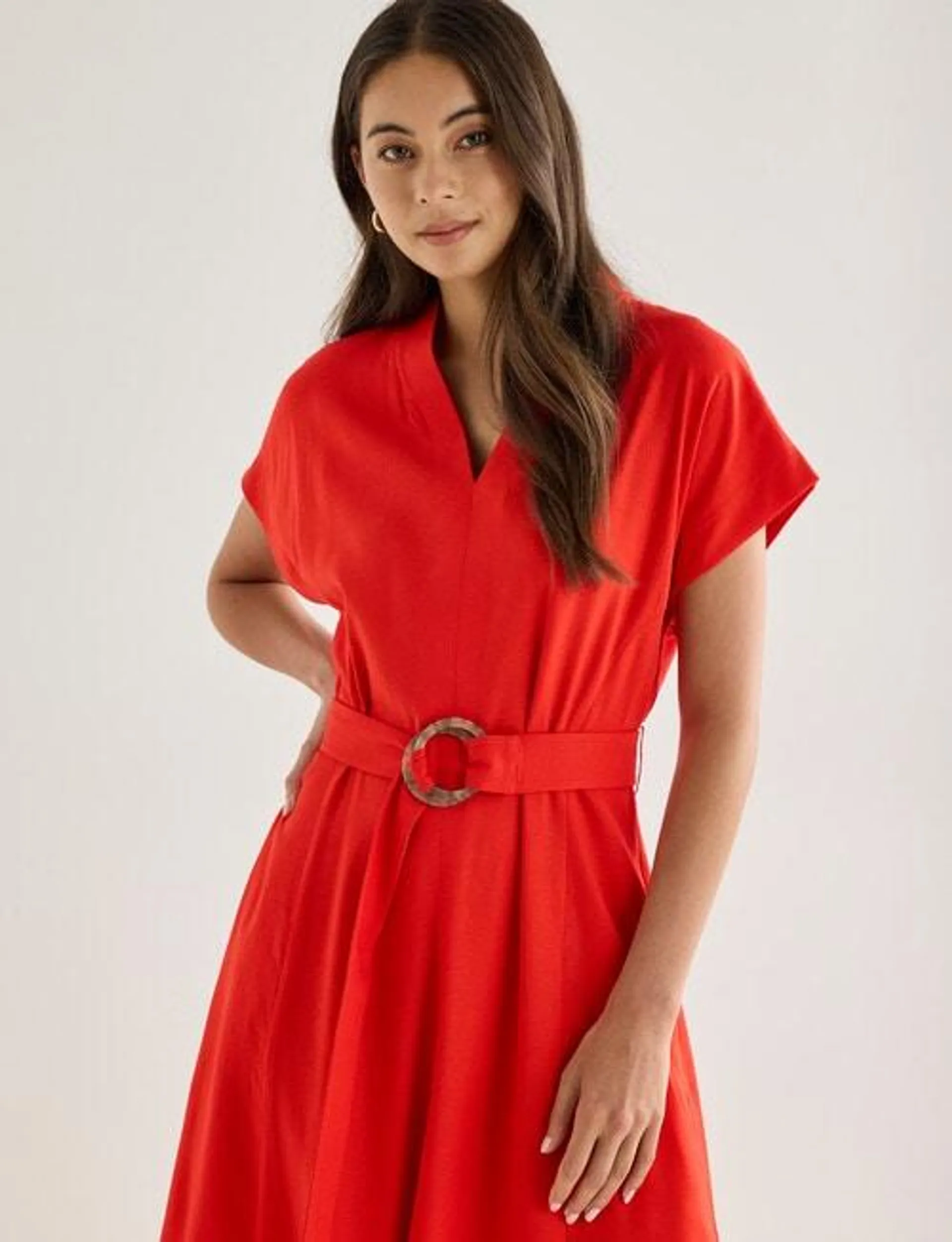 Whistle Tie Waist A Line Dress, Radiant Red