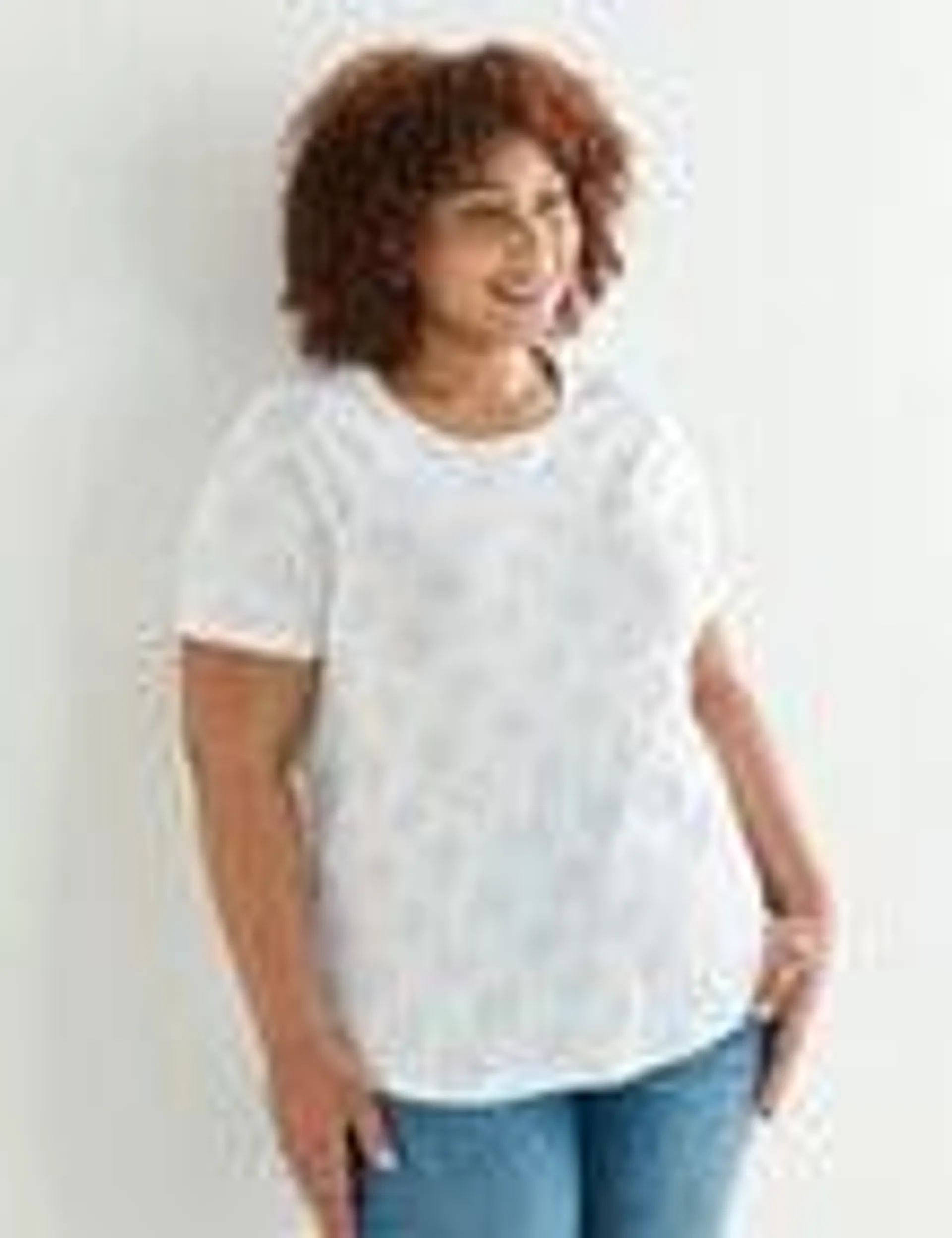 Studio Curve Foil Spot Organic Cotton Scoop Neck Tee, White & Silver