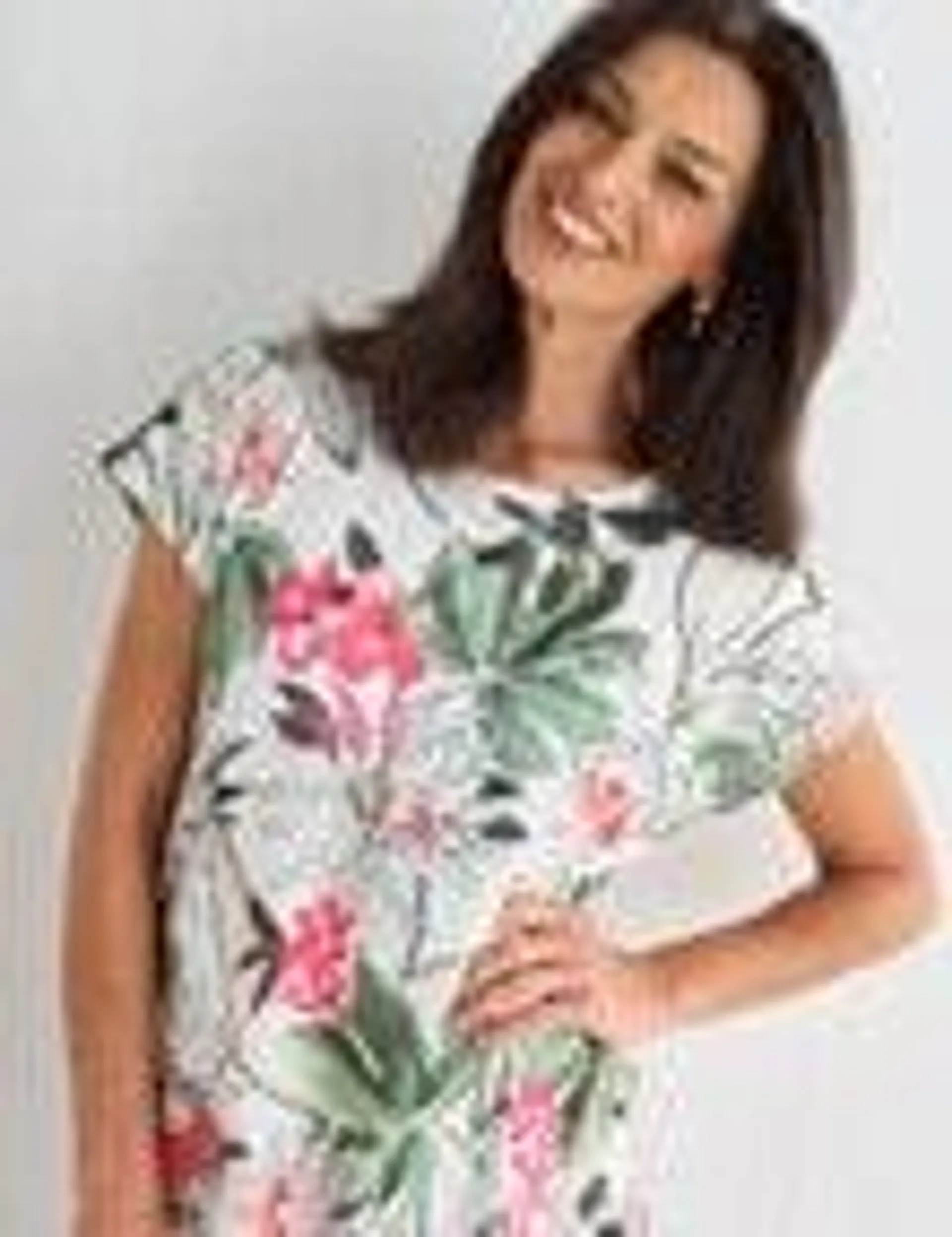 Ella J Floral Cap Sleeve Tee, Pink & Aqua