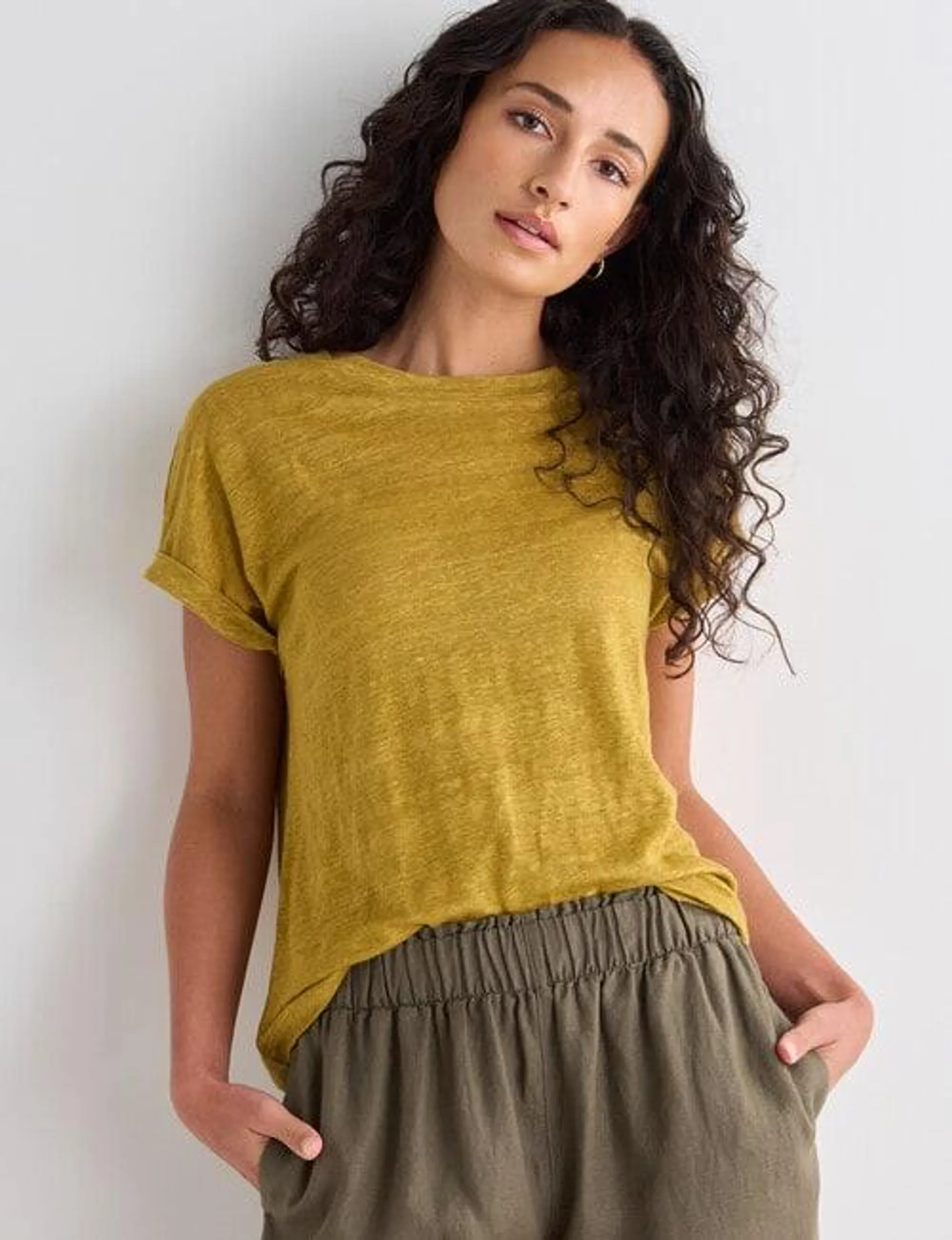 Zest Essential Linen Cap Sleeve Slub Knit Tee, Honey