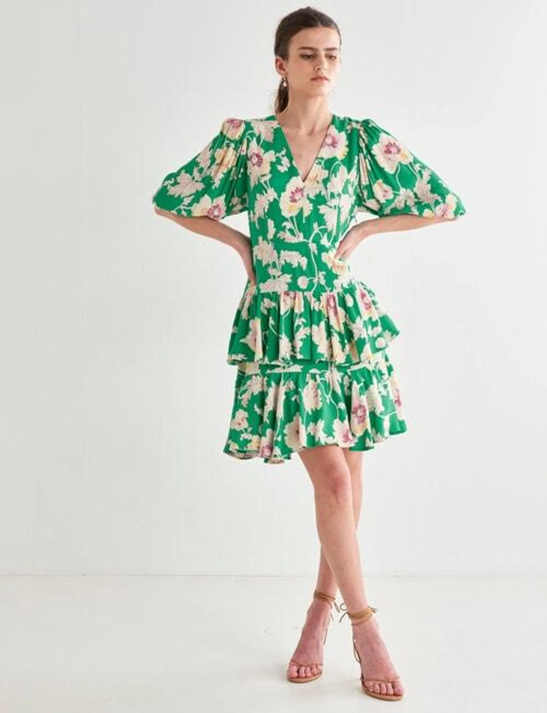 State of play Day Lily Print Mini Dress, Green