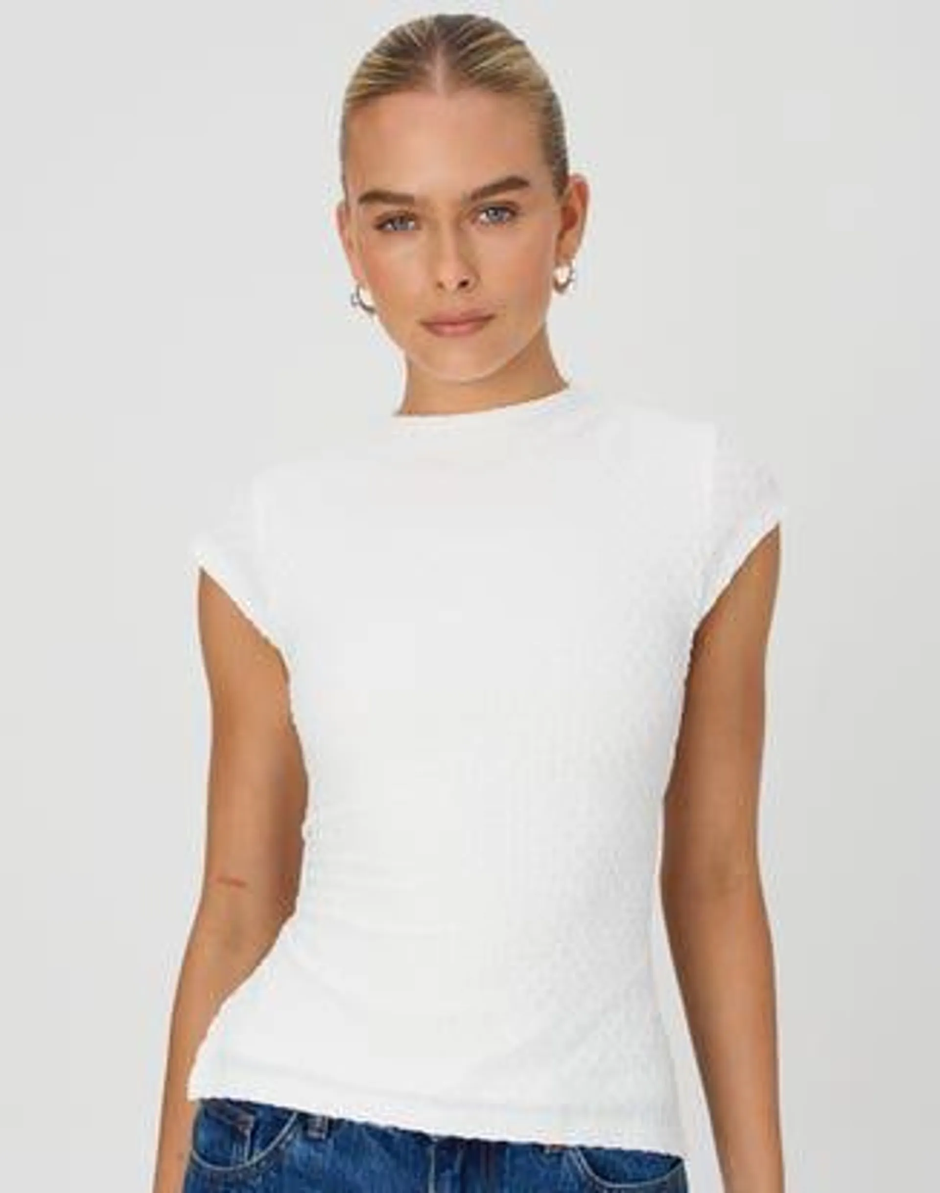 Textured High Neck Backless Top