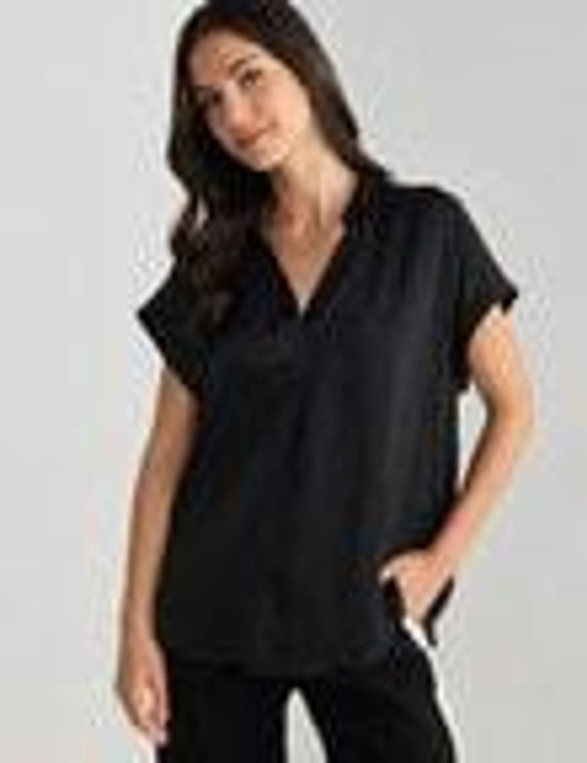 Whistle V Neck Short Sleeve Shirt, Black