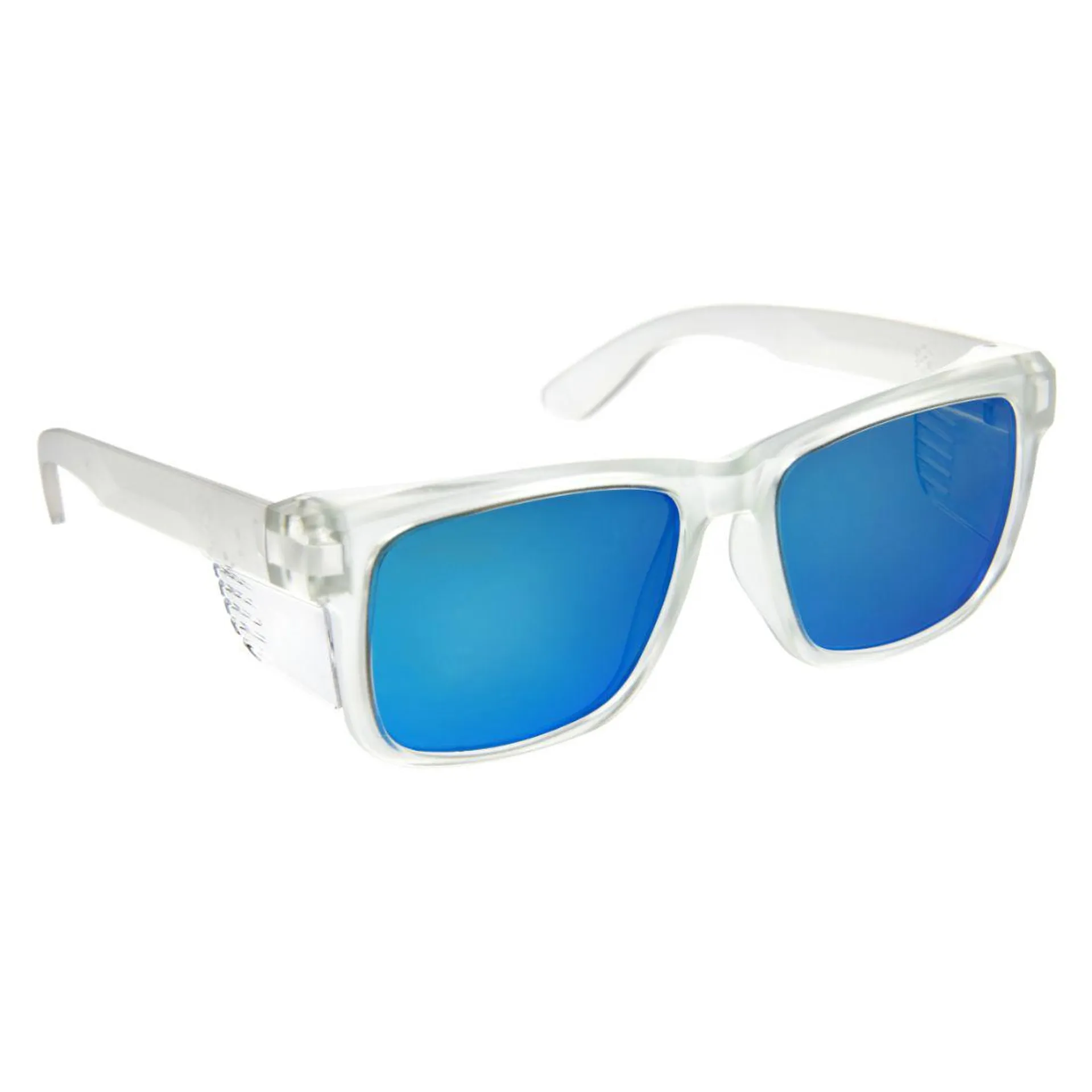 Frontside Safety Glasses Polarised Blue Revo Lens With Clear Frame