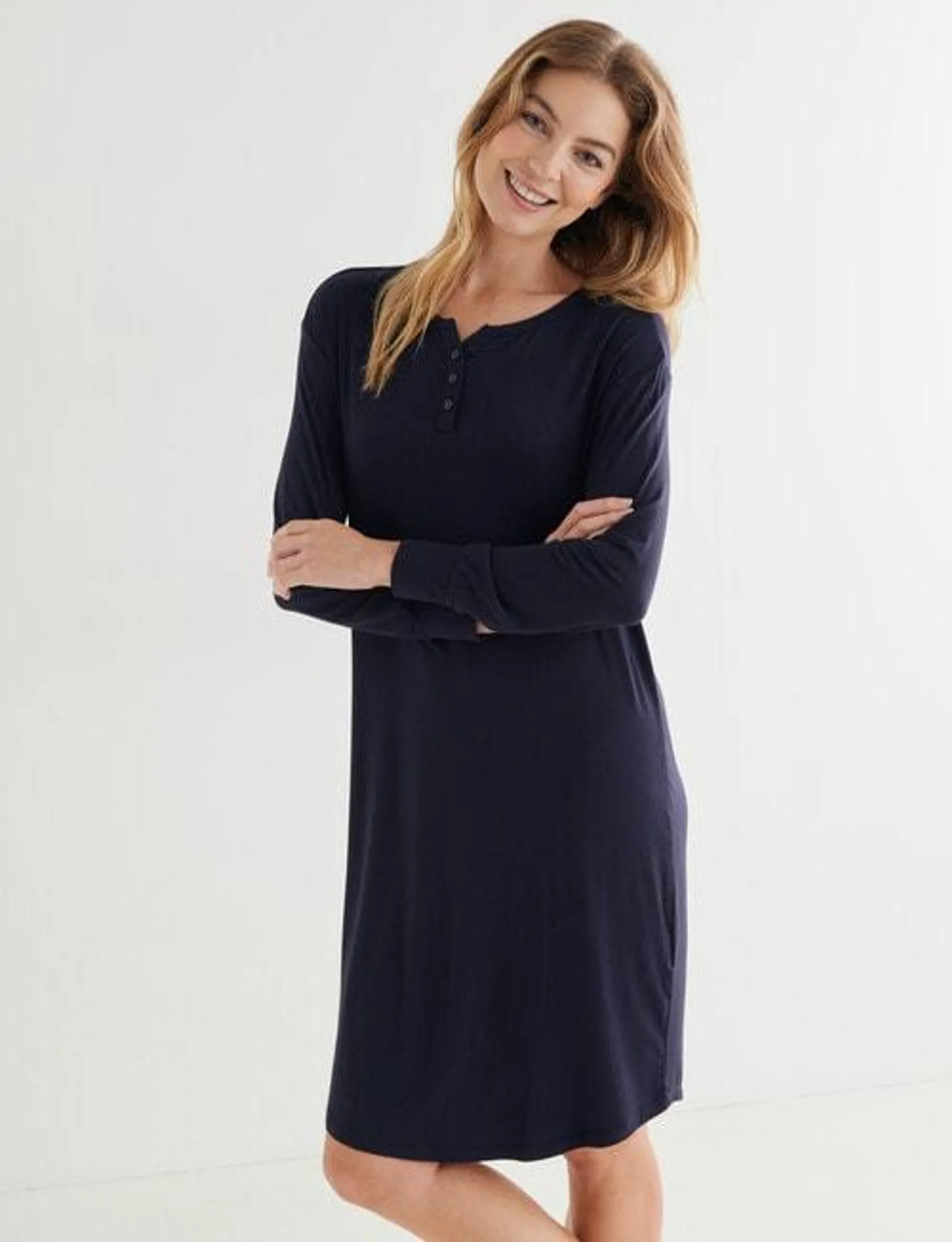 Whistle Sleep Henley Nightie, Navy, 8-22