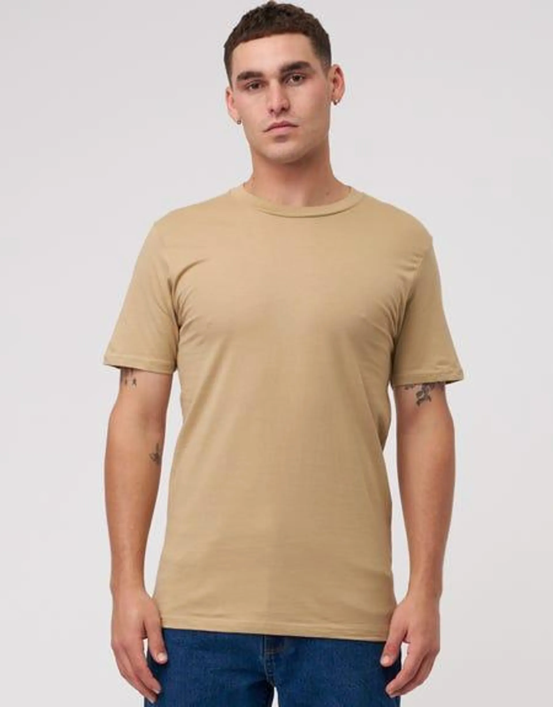 Organic Crew Neck Basic T Shirt in Tan