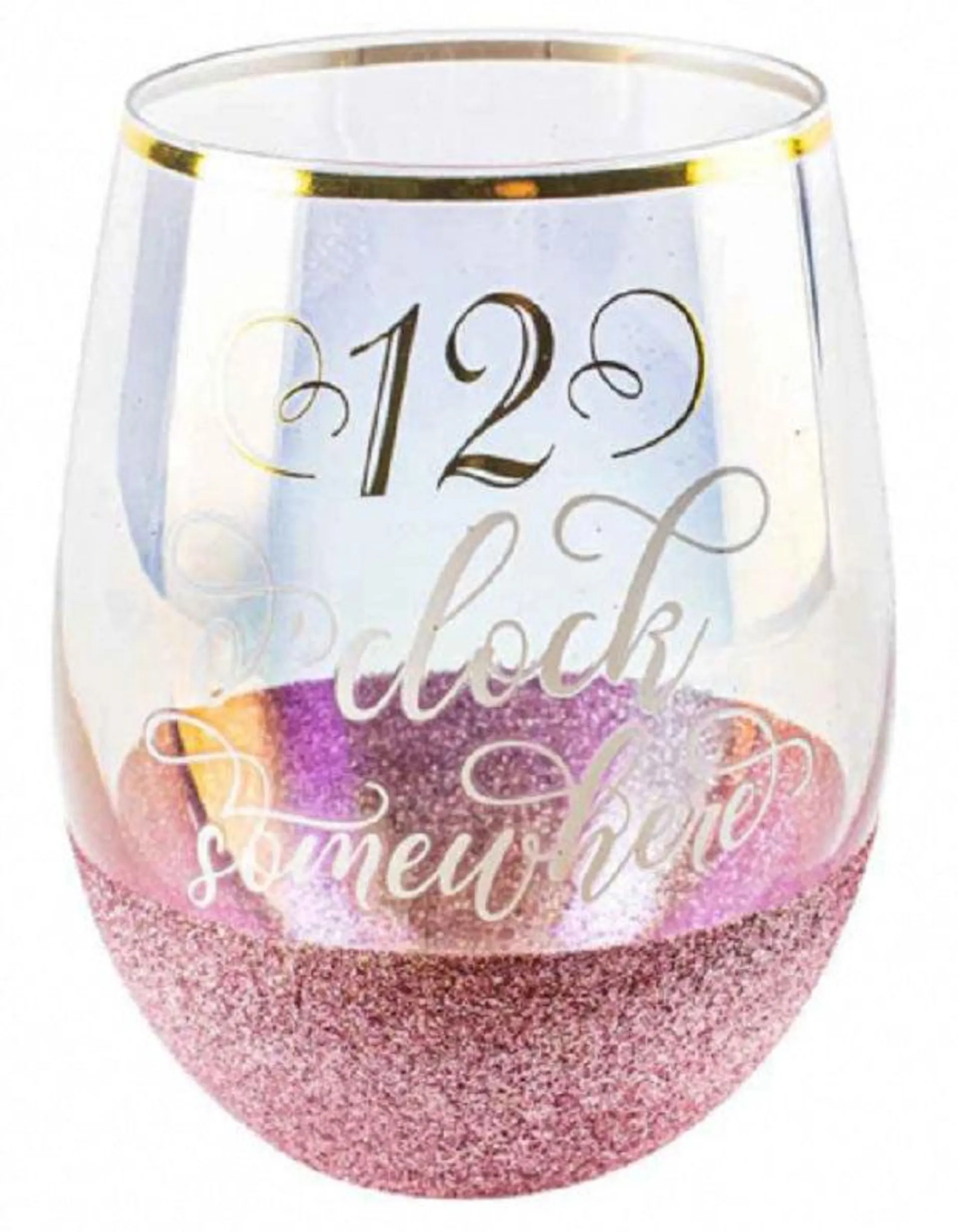 12 O'Clock Somewhere Glitterati Stemless 600ml Wine Glass