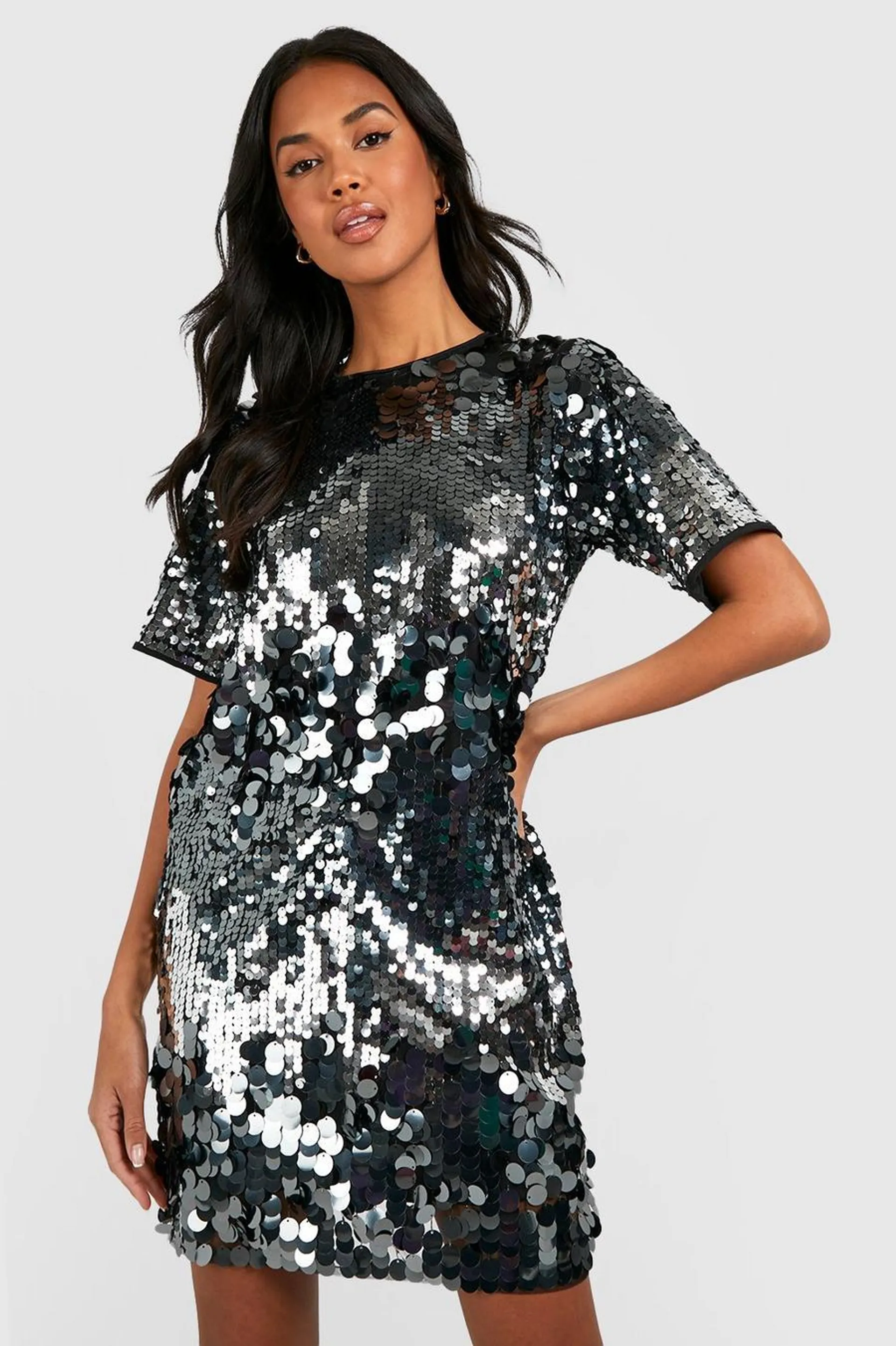 Disc Sequin Oversized T-shirt Party Dress